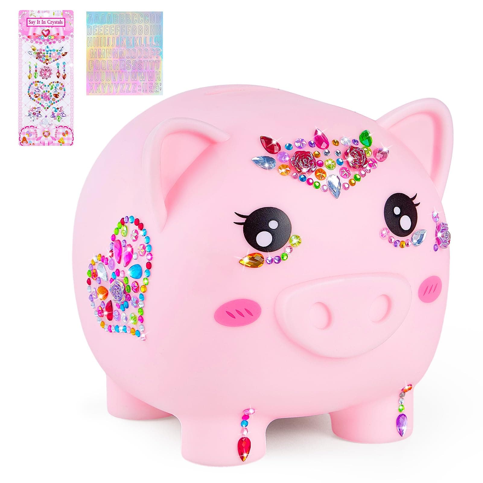 Piggy Bank Girls, Unbreakable Piggy Banks Large Money Coin Bank for Kids with DIY Stickers, for Birthday, Easter, Baby Shower, Pink