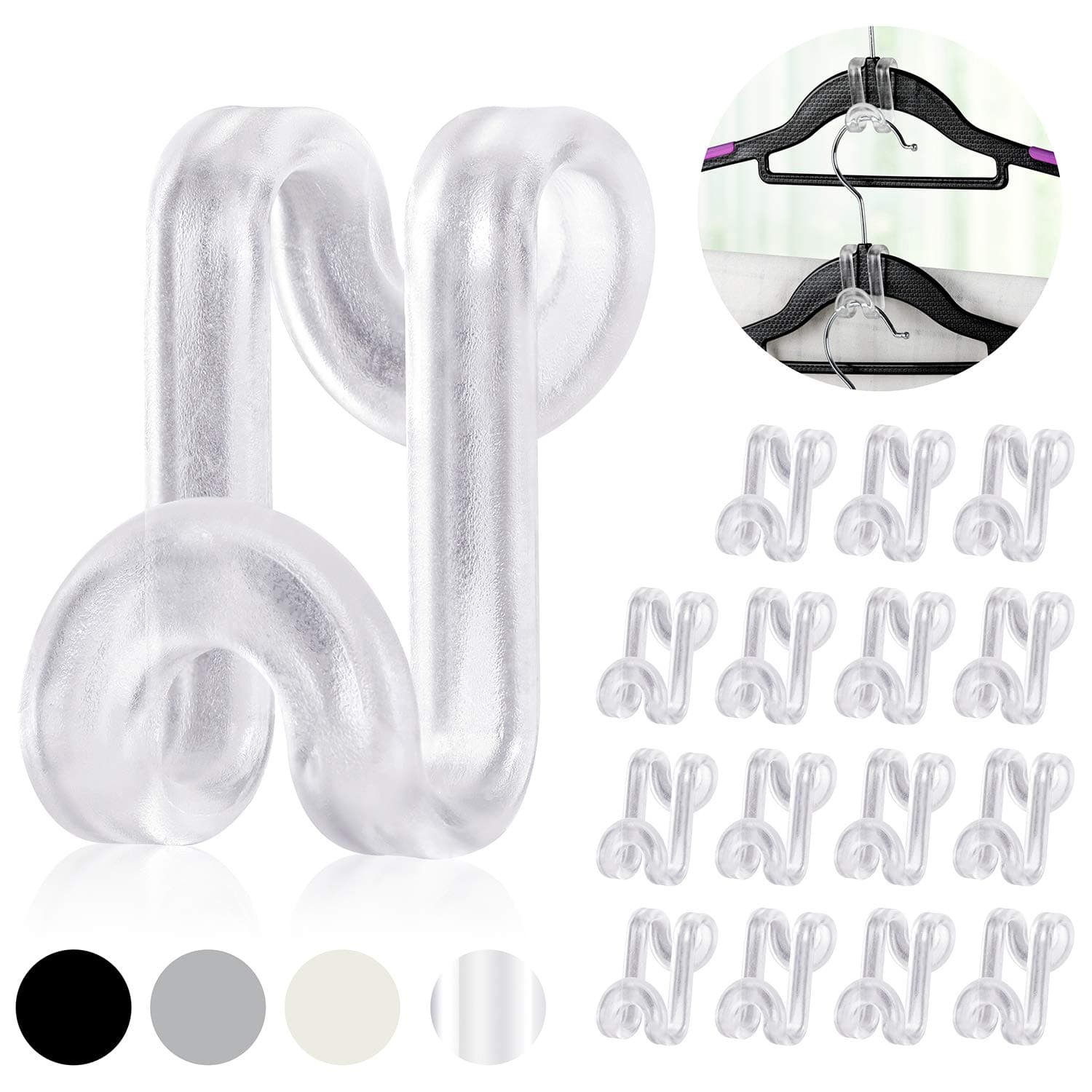 Mlici 70 Pack Connector Hooks for Hanger, Transparent Stackable Clothes Hangers with Hooks, Hanger Extender Clips Space Saving, Clear Velvet Hanger Cascading Hooks for Outfit Organizer