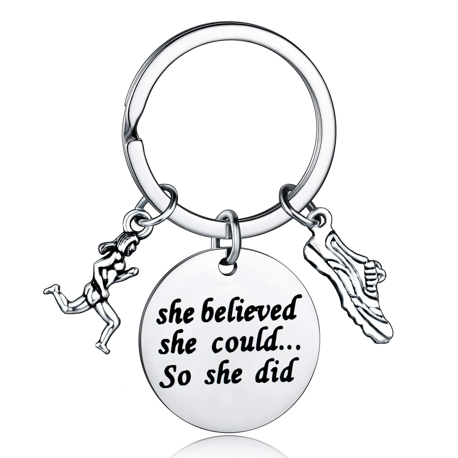 YEEQIN Runner Gifts Runner Keychain She Believed She Could So She Did Marathon Keychain Running Key Chains For Women Girls