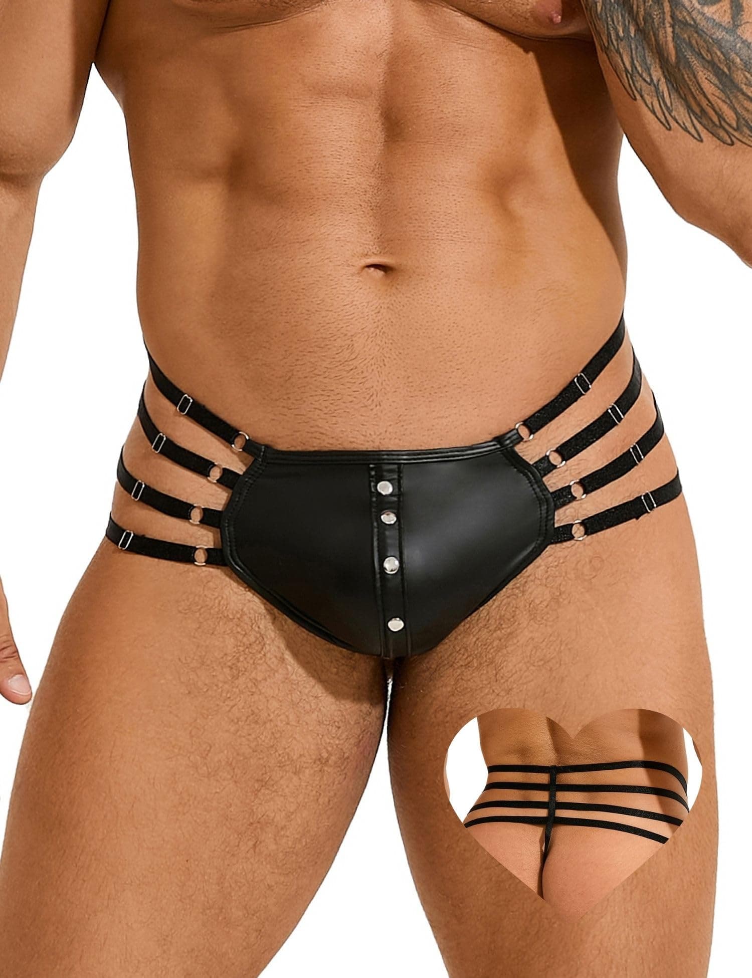 Men's Adjustable Thong Underwear Bulge Pouch Jock Straps for Men T-Back Cut Out Jockstraps Underwear with Rivet Plus Size Sissy Lingerie Panties S-XXL