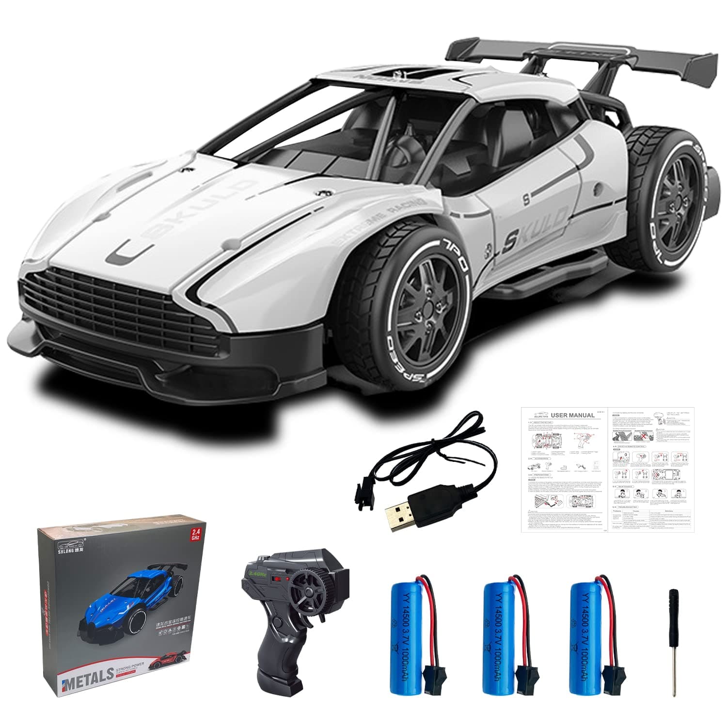 Mini Drift RC Car - 1/24 Scale RC Drifting Car with 3 Upgraded 1000mah Battery, 2.4GHz, 15km/h, White