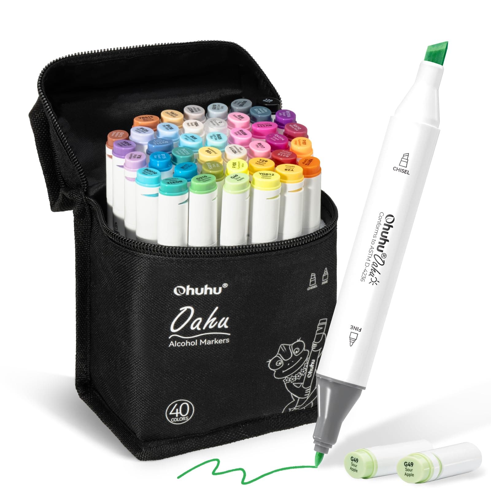 Alcohol Markers 40/60/80/120 Colors: Dual Tips Alcohol Marker for Artists Adults Coloring Sketch Illustration - w/ 1 Colorless Blender - Chisel & Fine Dual Tip - Oahu Series (40 Colors)