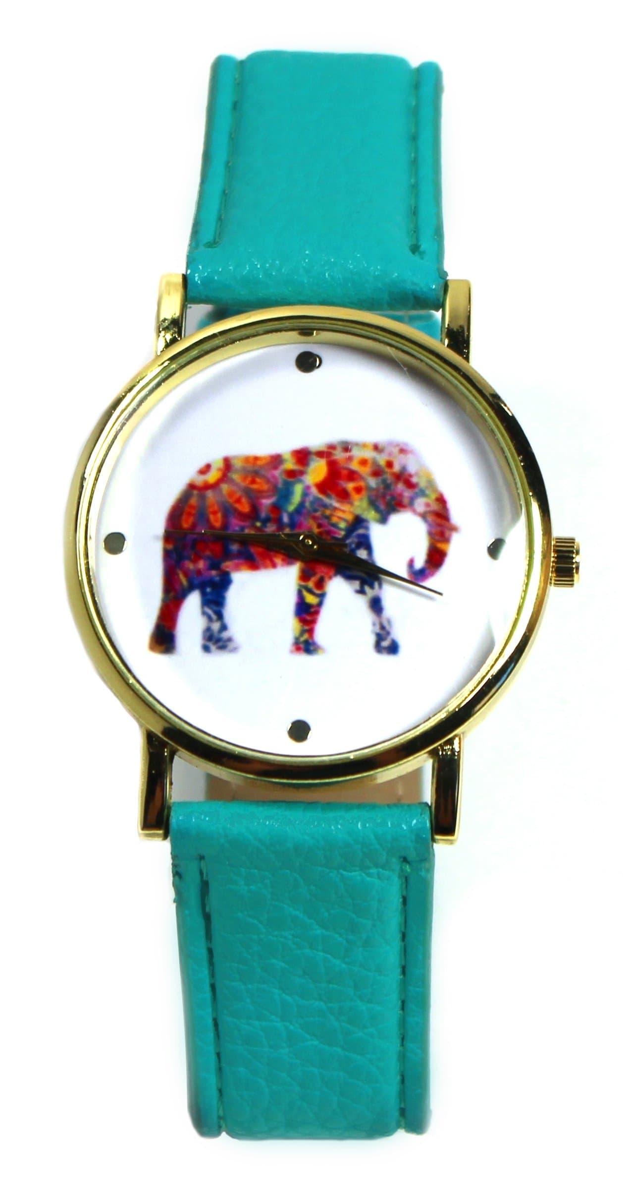 Teal Bohemian Elephant Watch, Colorful Leather Fashion Watches