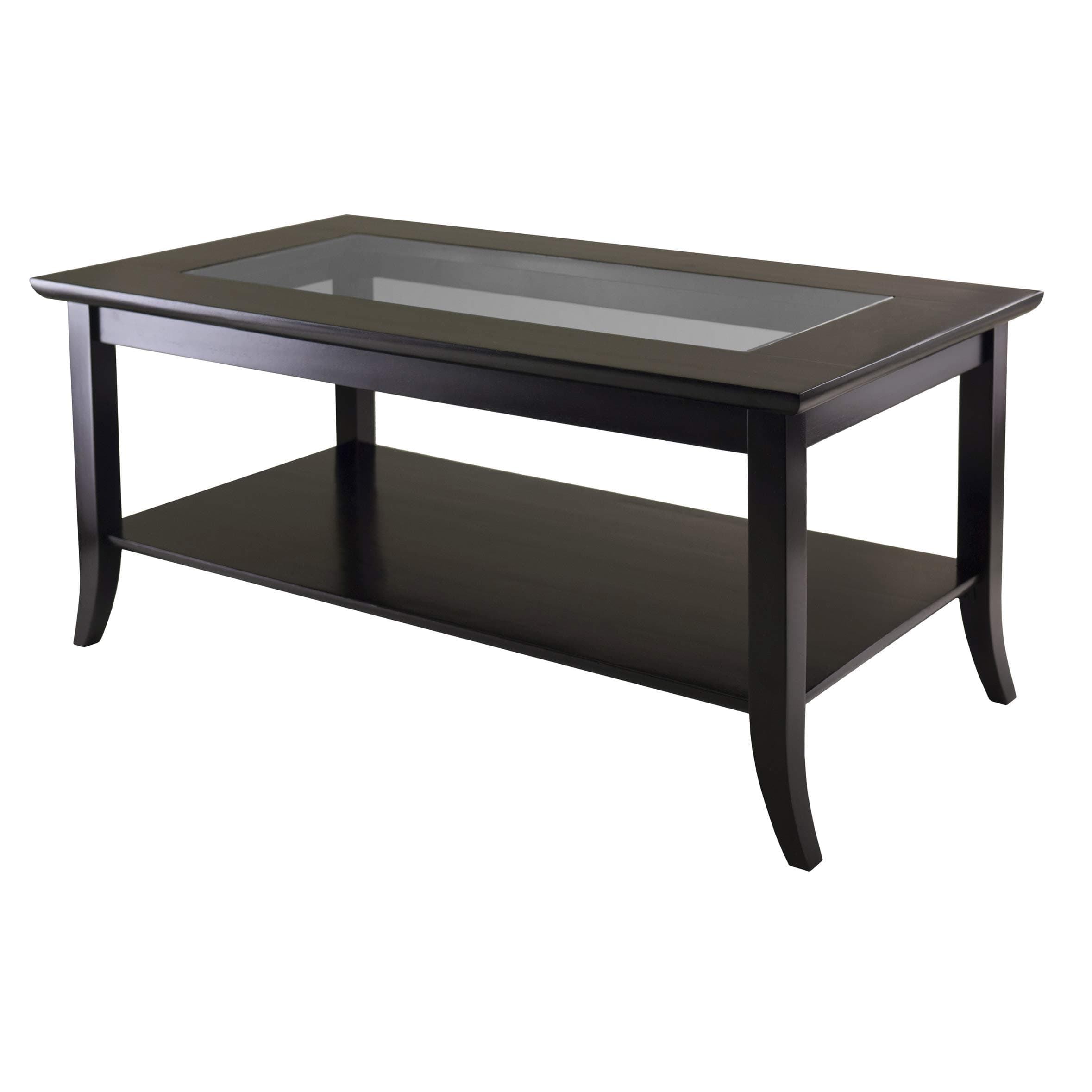 Genoa Rectangular Coffee Table with Glass Top And Shelf, Espresso