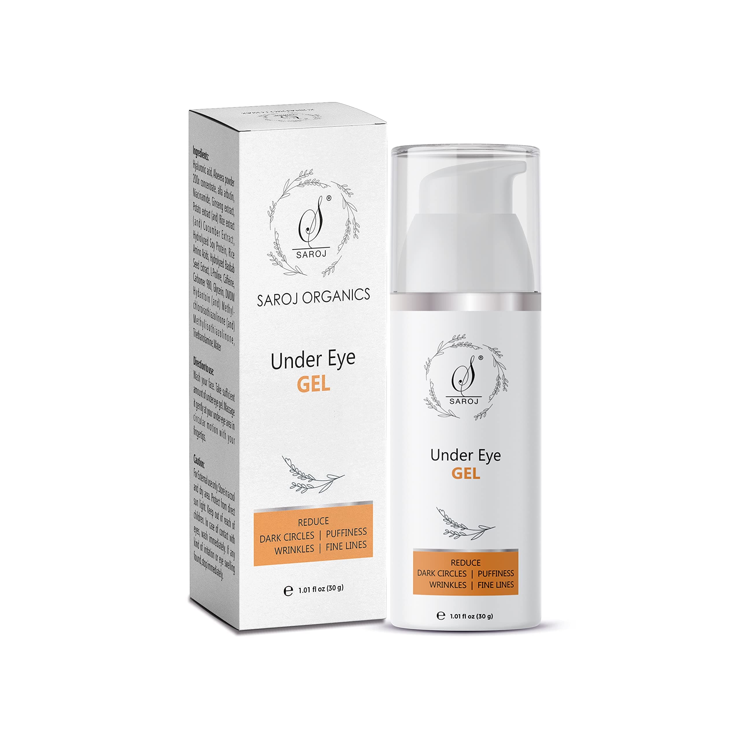 Saroj Organics Under eye gel, 30gm, for dark circles, puffy eyes, wrinkles and fine lines for women and men