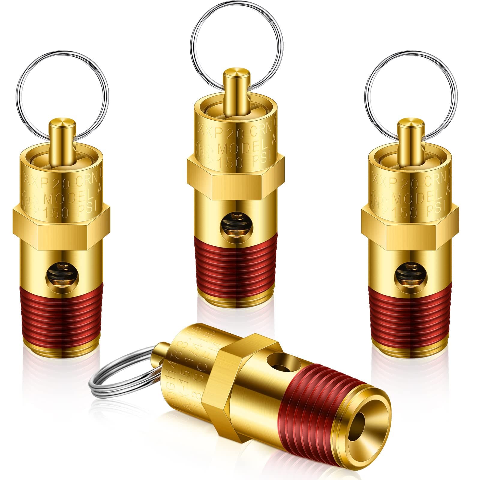 Bonuci 4 Pcs 1/4" Male 150 Psi Npt Pressure Relief Valve Air Compressor Check Brass Safety Valve