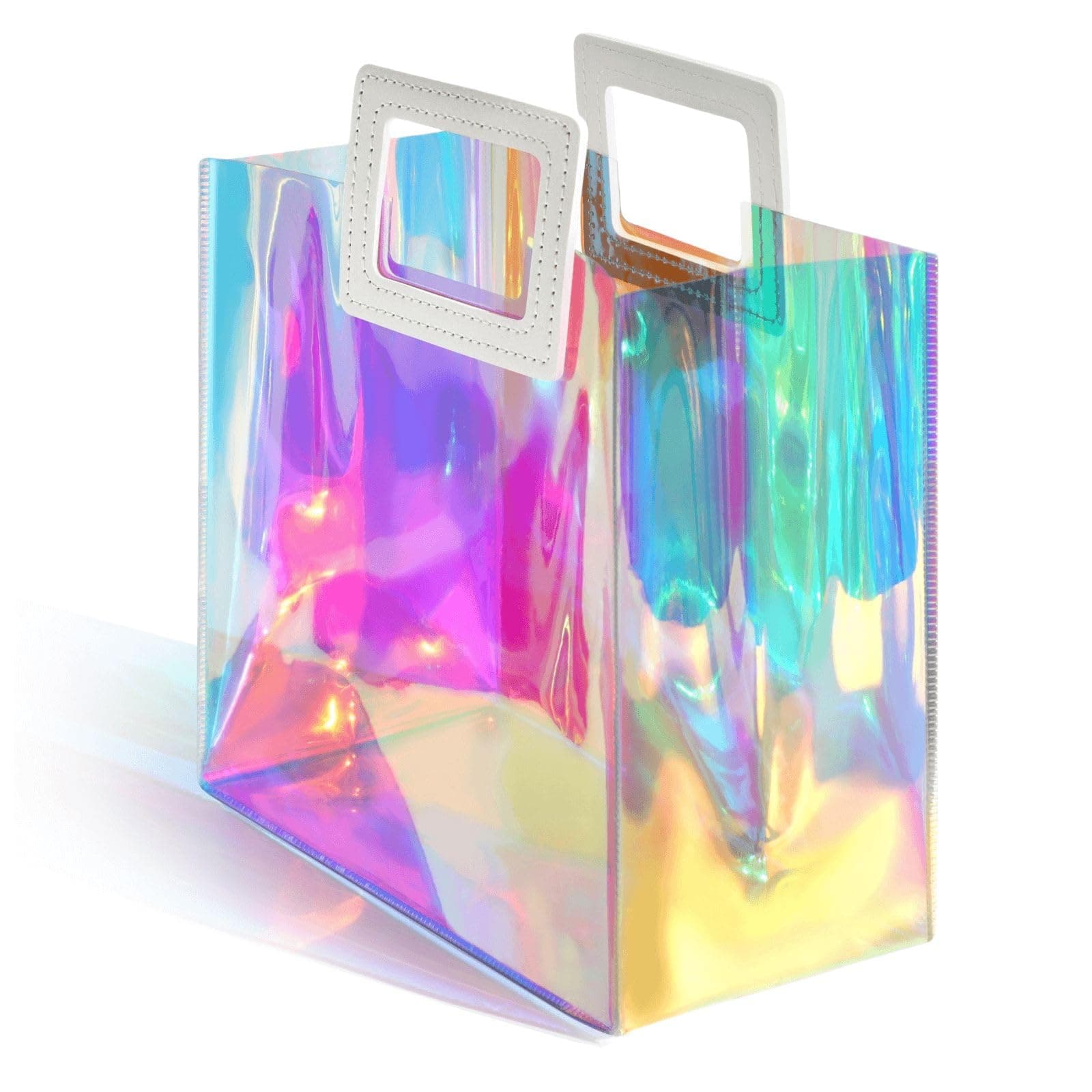 VUOJUR Holographic Small Gift Bag 8.3x8x4'' Clear Reusable Birthday Gift Bag for Women Girls Iridescent Bachelorette Wedding Christmas with Handle