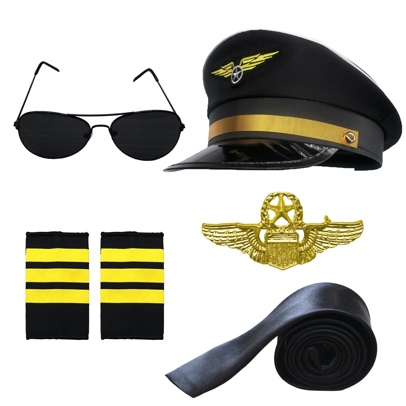 Pilot Costume Accessories Set Airline Pilot Captain Costume Kit with Aviator Sunglasses Dress Up Accessory Set