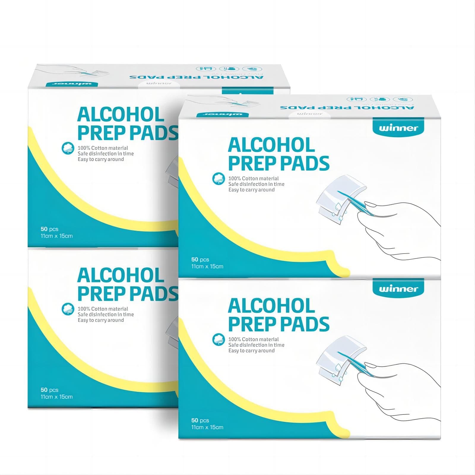 Alcohol Prep Pads, Larger Size, 4-Ply Square Cotton Pads Well-Saturated in Alcohol, 200 Alcohol Wipes (4.33” X 5.19”)