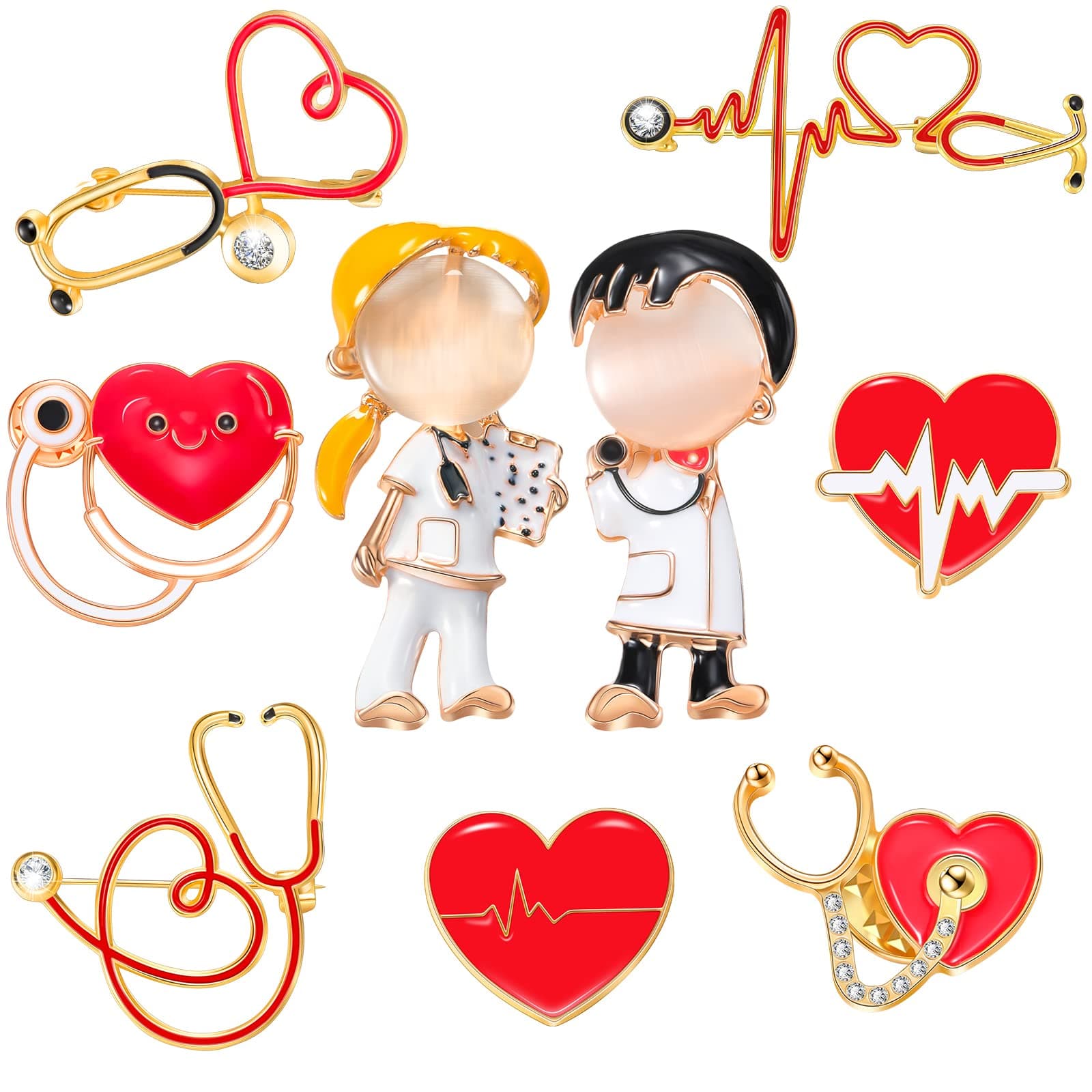9 Pcs Cute Doctor Nurse Enamel Pins Stethoscope Brooch Pin Gift Set for Medical Students and Graduation Nurses' Day Gifts Hat Jacket Bag Decor Women Men
