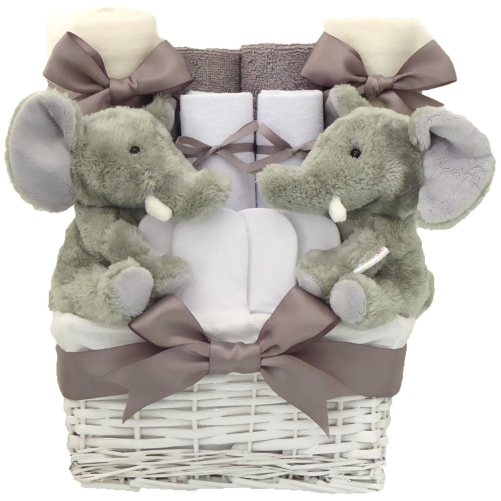 My First Twins Baby Hamper Unisex for Newborns⼁Grey Shower Basket Essentials⼁Newborn Gifts Boy Girl Neutral Gifts⼁Nappy Cake Decorations Gift Set New Born Babies Presents Maternity Leave Mums