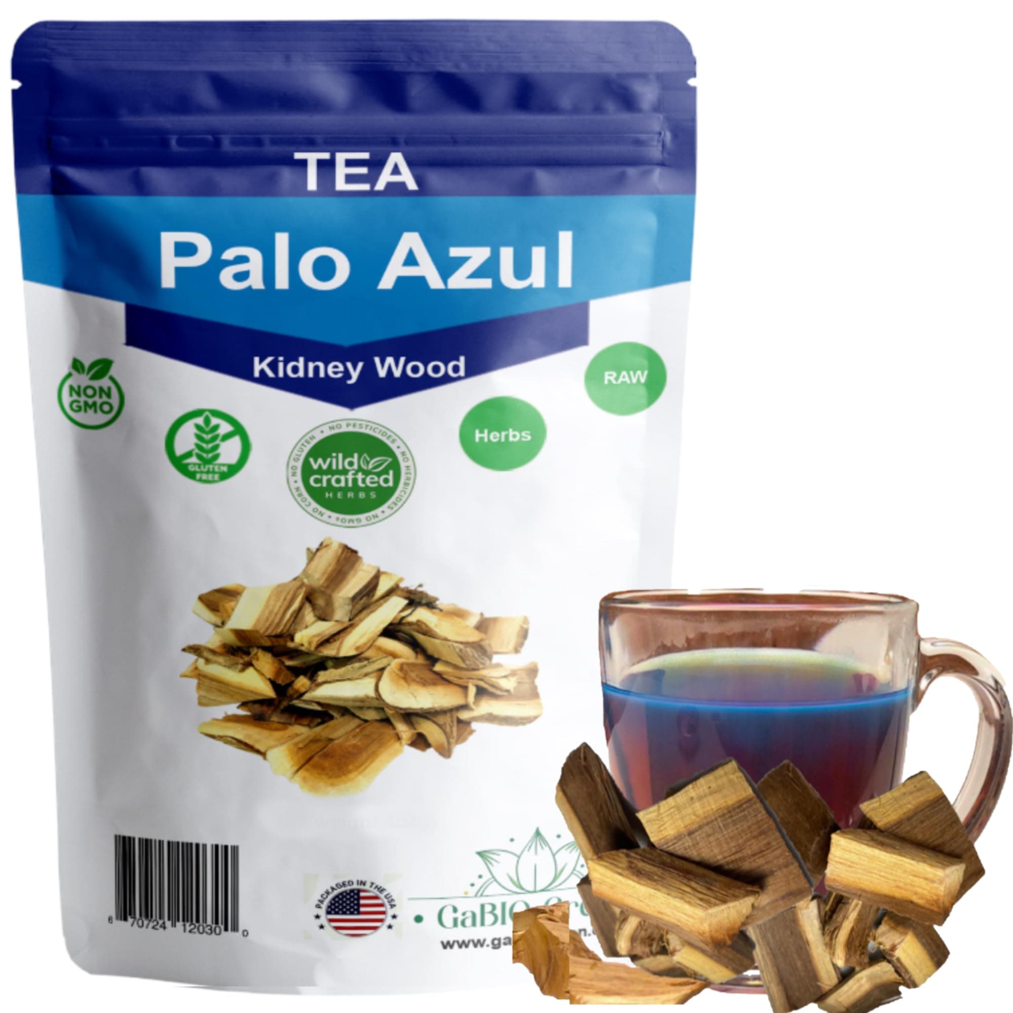Gabio Green Kidney Wood,(2 oz/56.7 Gr) Palo Azul, Blue Stick Tea Teatox, non-GMO, Gluten-free Bark, Natural cleanse, Product From Mexico azul Packaged in the USA, Resealable Bag (2 Ozs/56.7