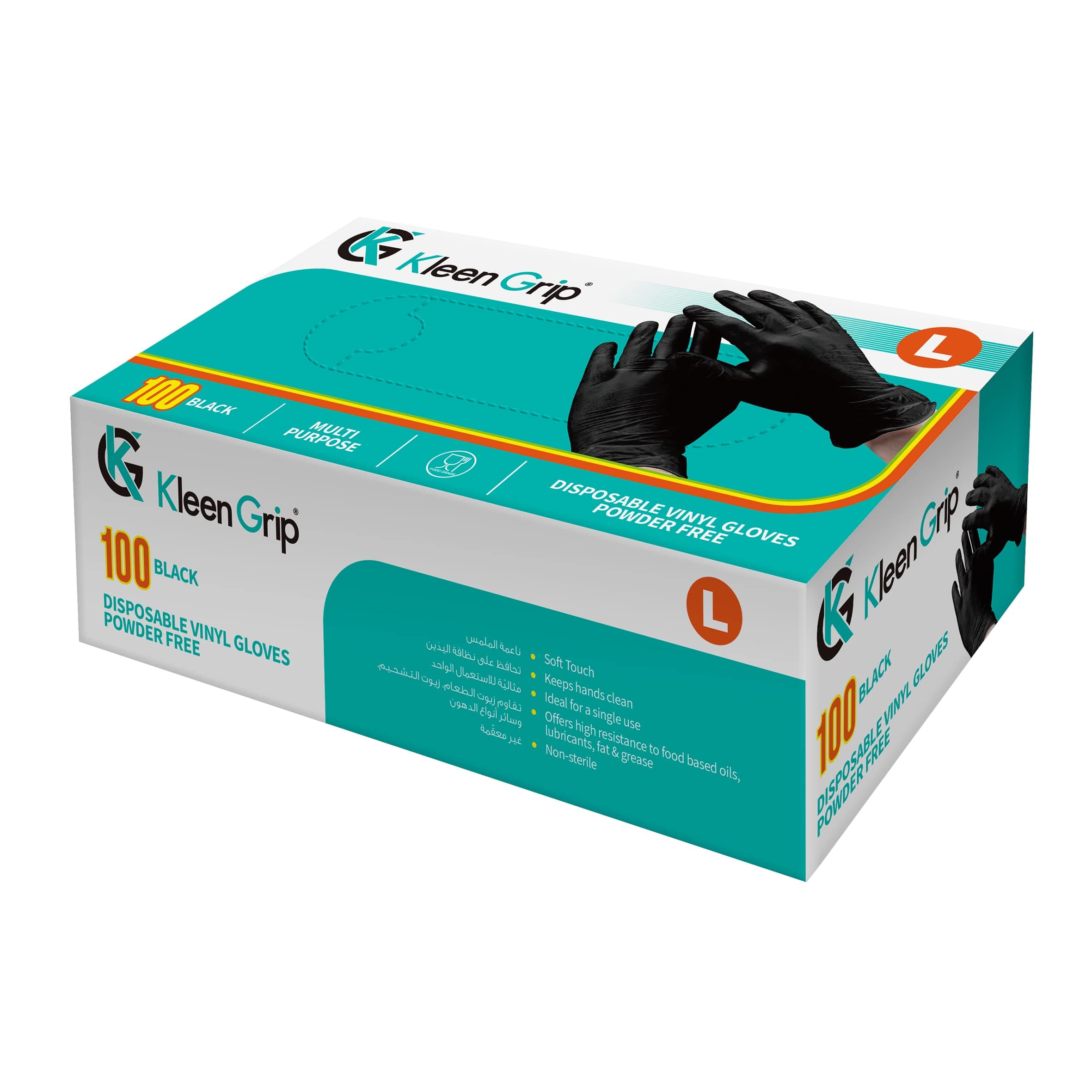 100 Black Disposable Vinyl Gloves Powder Free Large