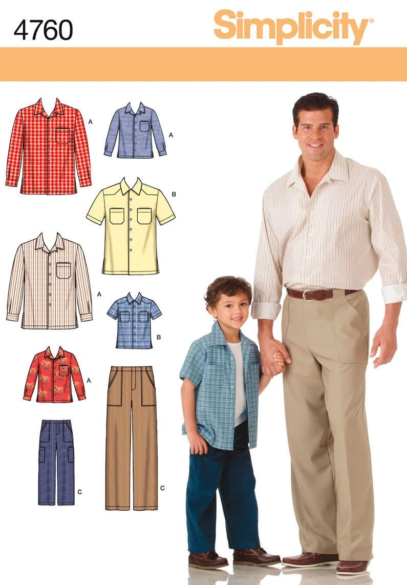 4760 Shirt and Pants Sewing Pattern for Men and Boys A (S-M-L/S-M-L-XL)