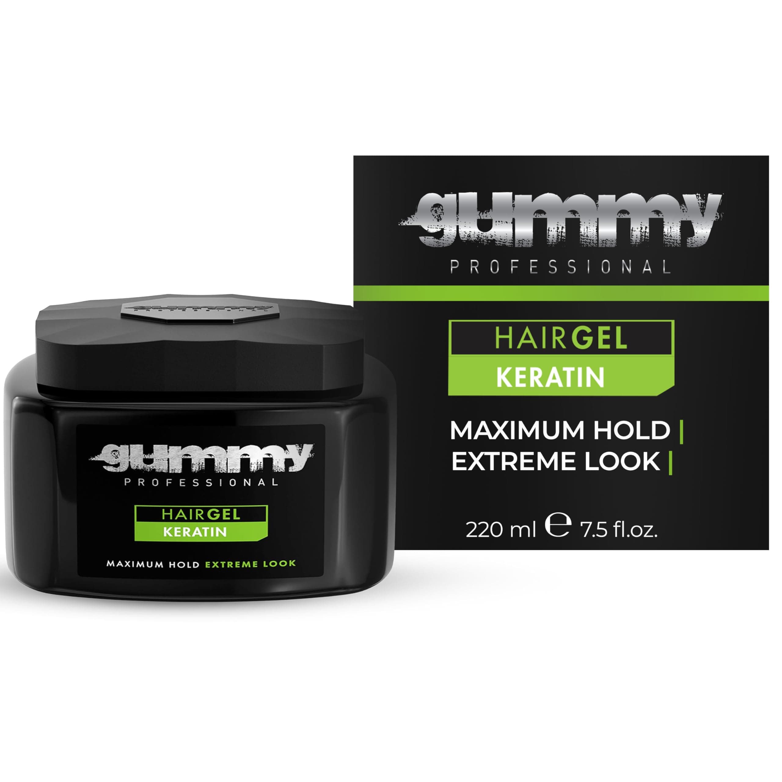 Gummy Professional Hair Gel Extreme Hold – Keratin-Infused Styling Gel for Women & Men – Long-Lasting Control, Shine & Strength – Ideal for Slick Back, Defined Curls & Wet Look Hairstyles – 220 ml