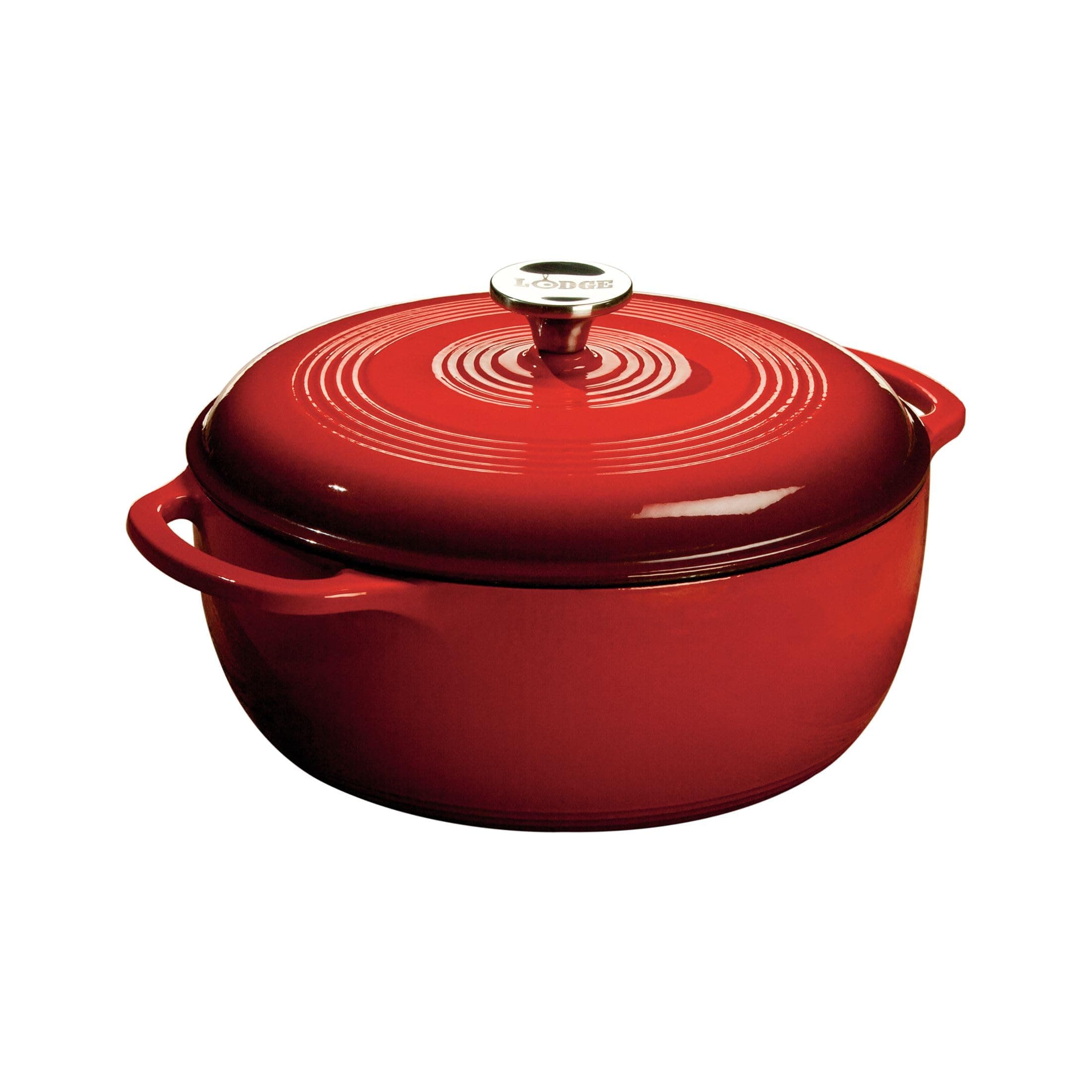 Lodge 5.68 litre / 6 quart Cast Iron/Porcelain Enamel Dutch Oven/Casserole Dish, Red