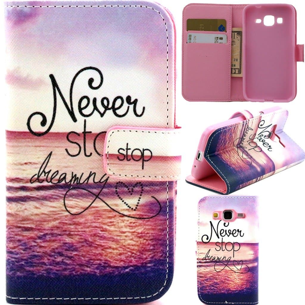 Galaxy Prevail LTE Case, Galaxy Core Prime Case,Gift_Source [Never Stop Dreaming] [Stand Feature] Premium Leather Case [Wallet Function] Flip Cover for Samsung Galaxy Core Prime G360 / Prevail LTE