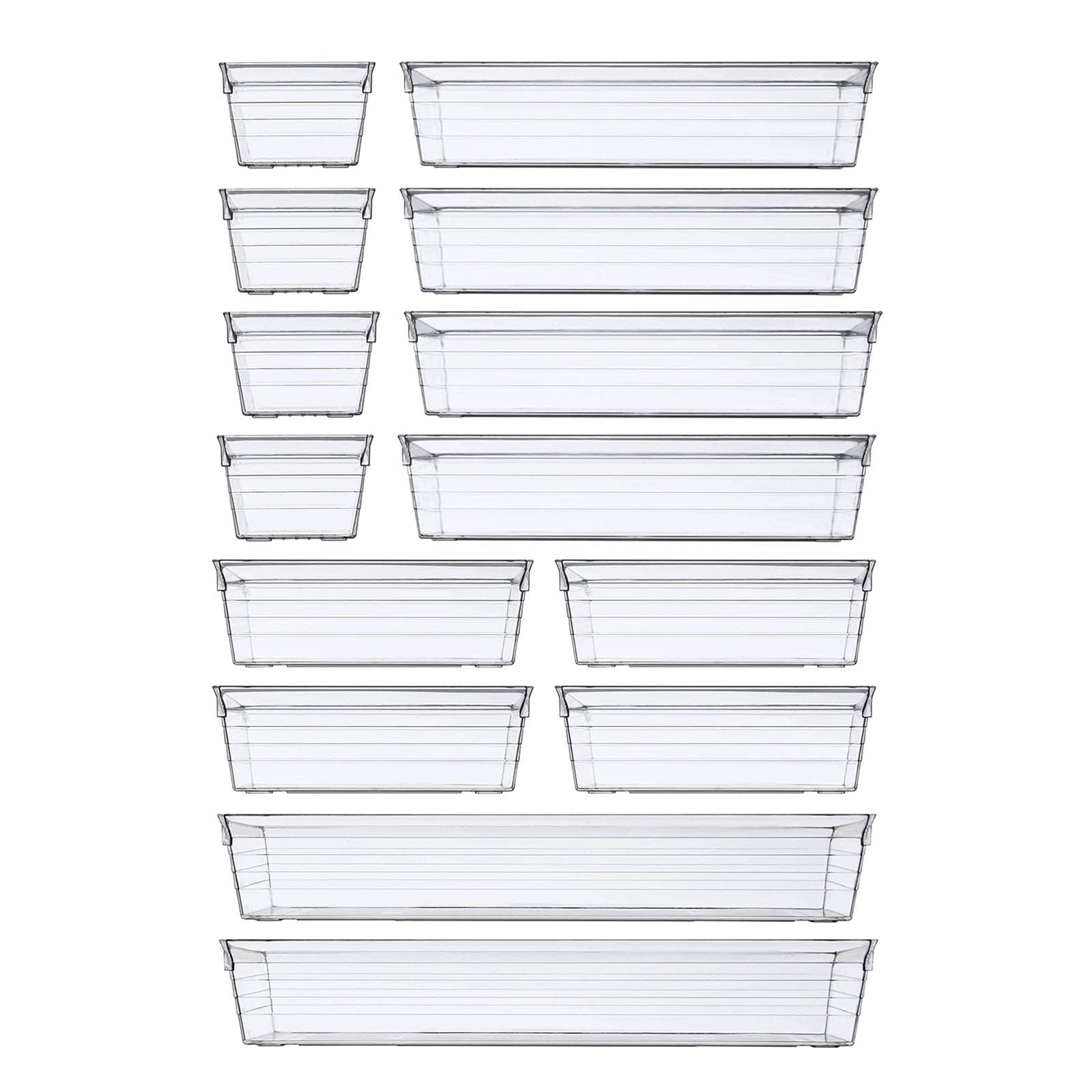 DCA 14 Pieces Clear Plastic Storage Tray for Makeup Kitchen Utensils Jewelry Gadgets