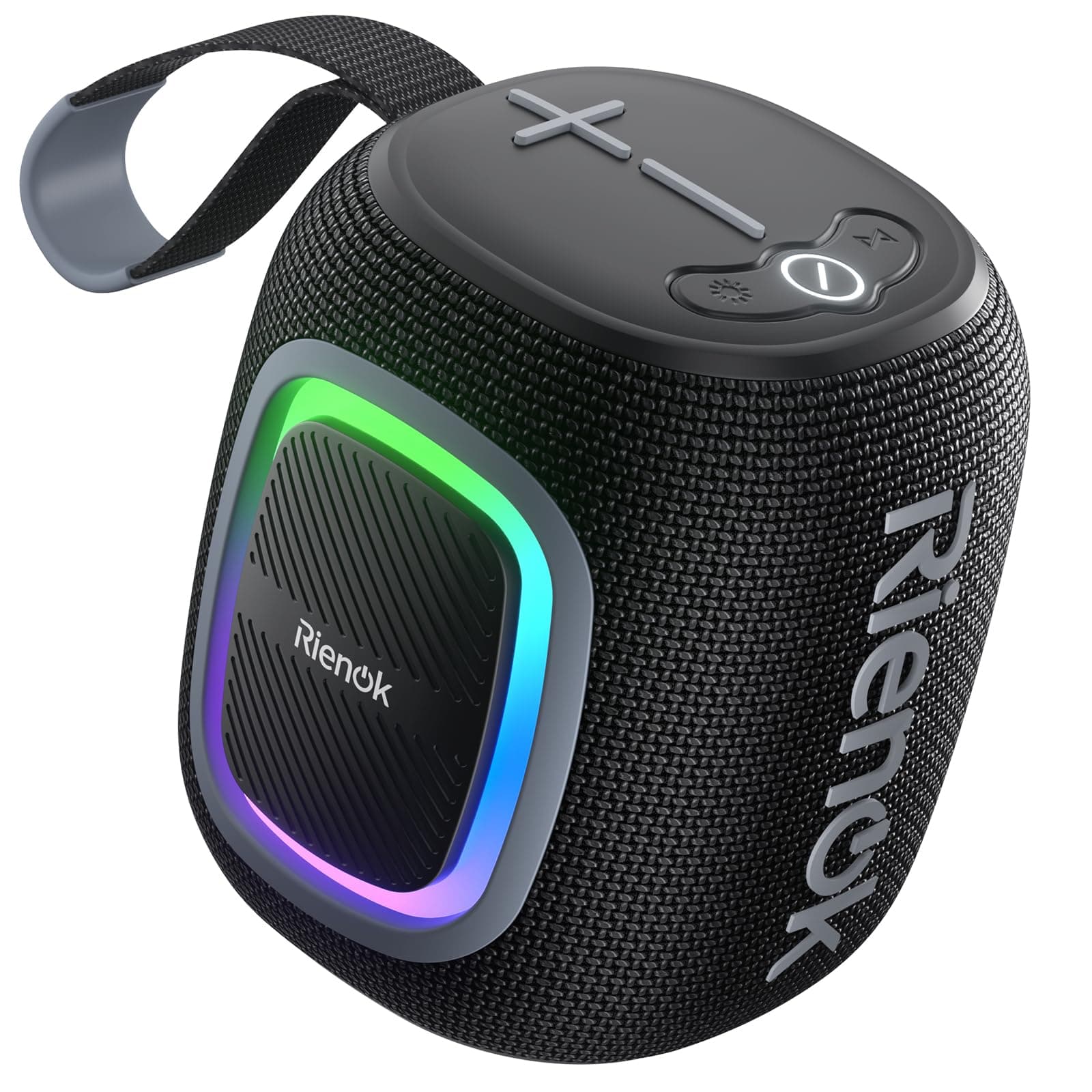 RIENOK Bluetooth Speaker Small with Light FM Radio Bluetooth 5.3 Music Box Wireless Bass Box with 15 Hours Playtime Stereo Portable Waterproof TF Card USB Stick Black