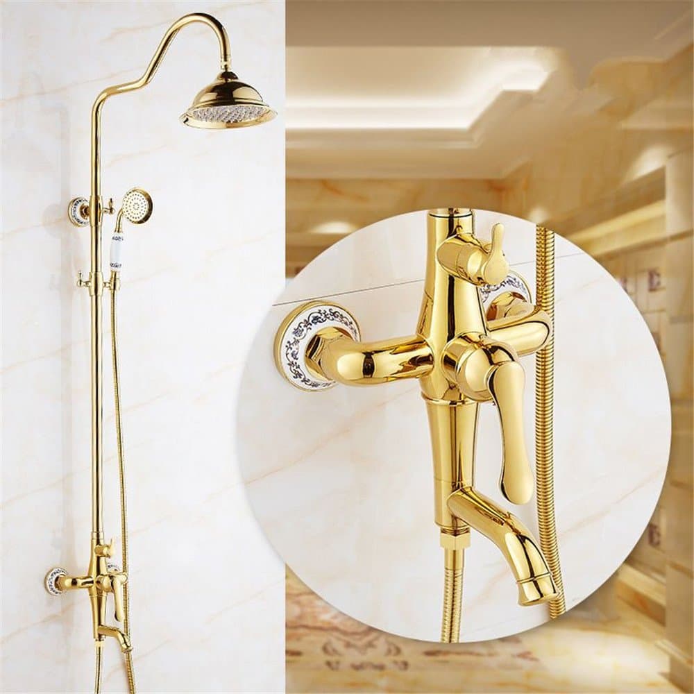 QINLEI European golden shower water head sprinkler suit wall hanging full copper shower head hand-held sprinkler turbocharger handheld spray full copper shower system