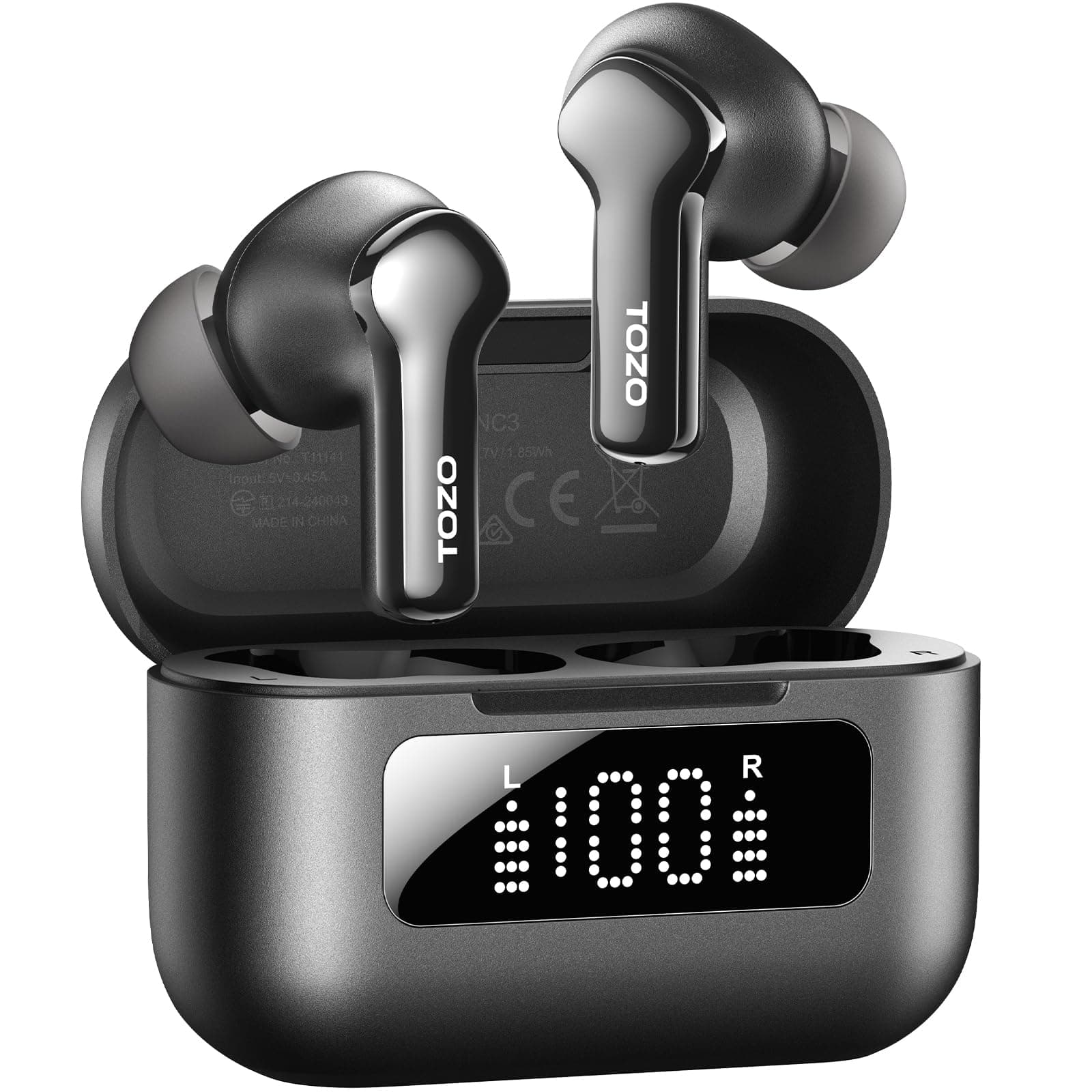 TOZO Hybrid Active Noise Cancelling Wireless Earbuds, 6 Mics Smart Noise Cancelling 55H Playtime, 32 Preset EQs via APP, Bluetooth 5.3 ENC AI Call Ear buds, IPX8 Waterproof Headphones with LED Display