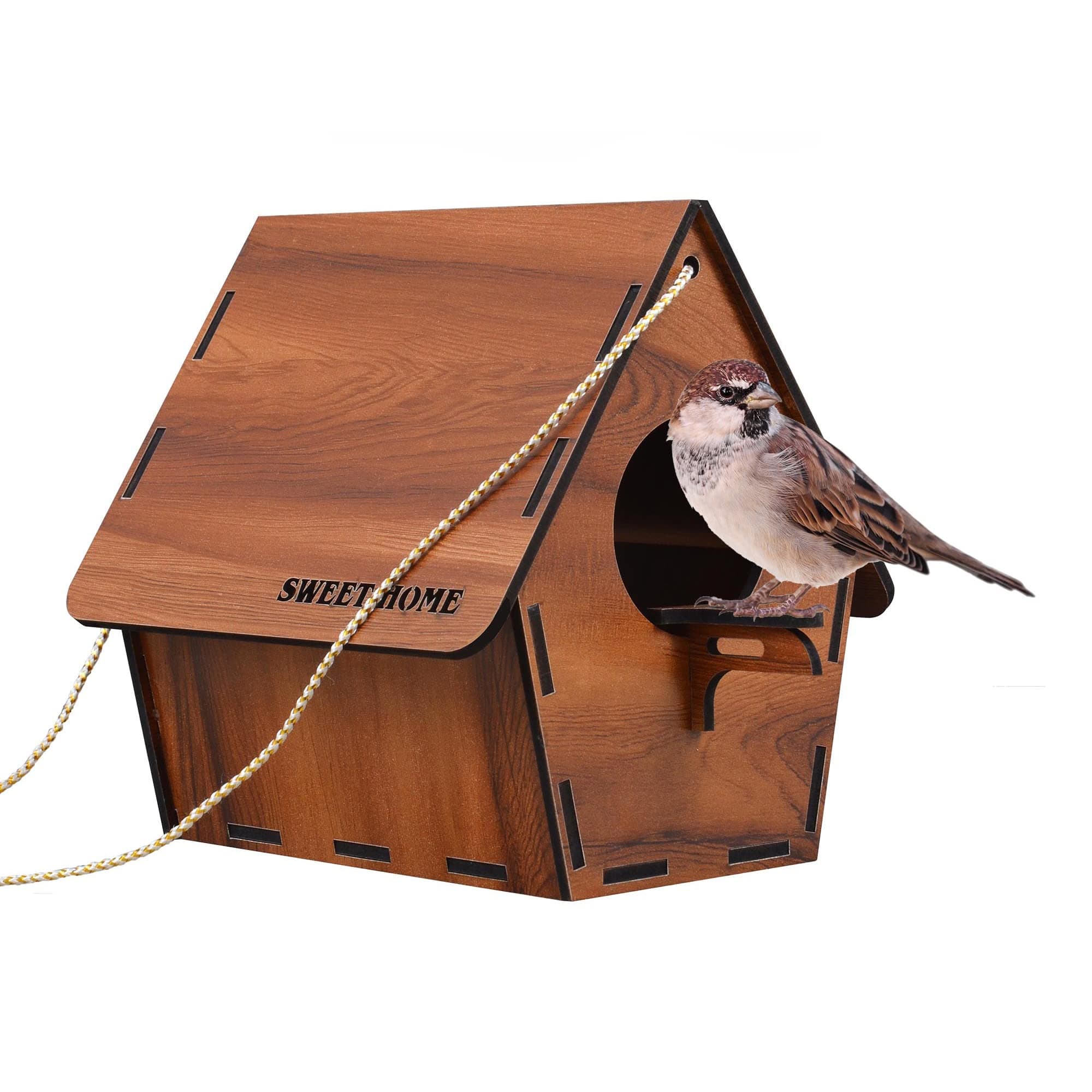 Deskart Wooden Bird House | Hanging and WallPatch Wooden Bird Nest for Balcony, Window and Garden | Suitable for Sparrow and Kingfisher etc. Birds
