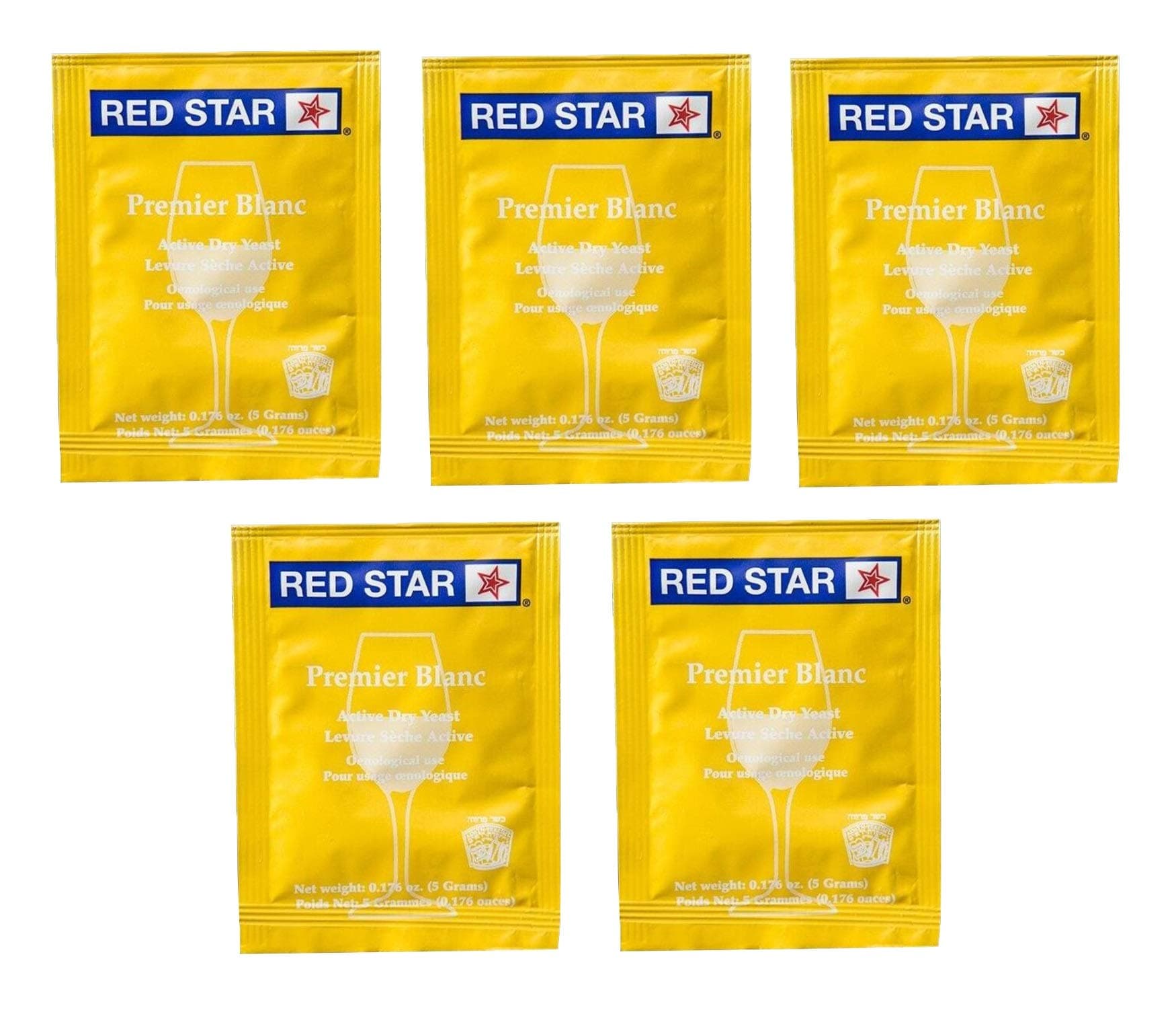 RS-PB-5 Red Star Premier Blanc Wine Yeast - Pack of 5 - with Freshness Guarantee, Yellow