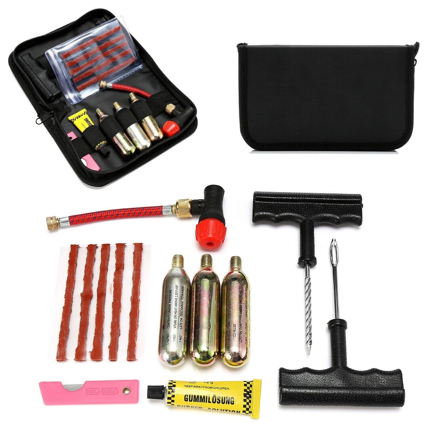 CO2 Tyre Tire Inflator Puncture Tubeless Repair Tools Kit Motorcycle,ATV, Bike