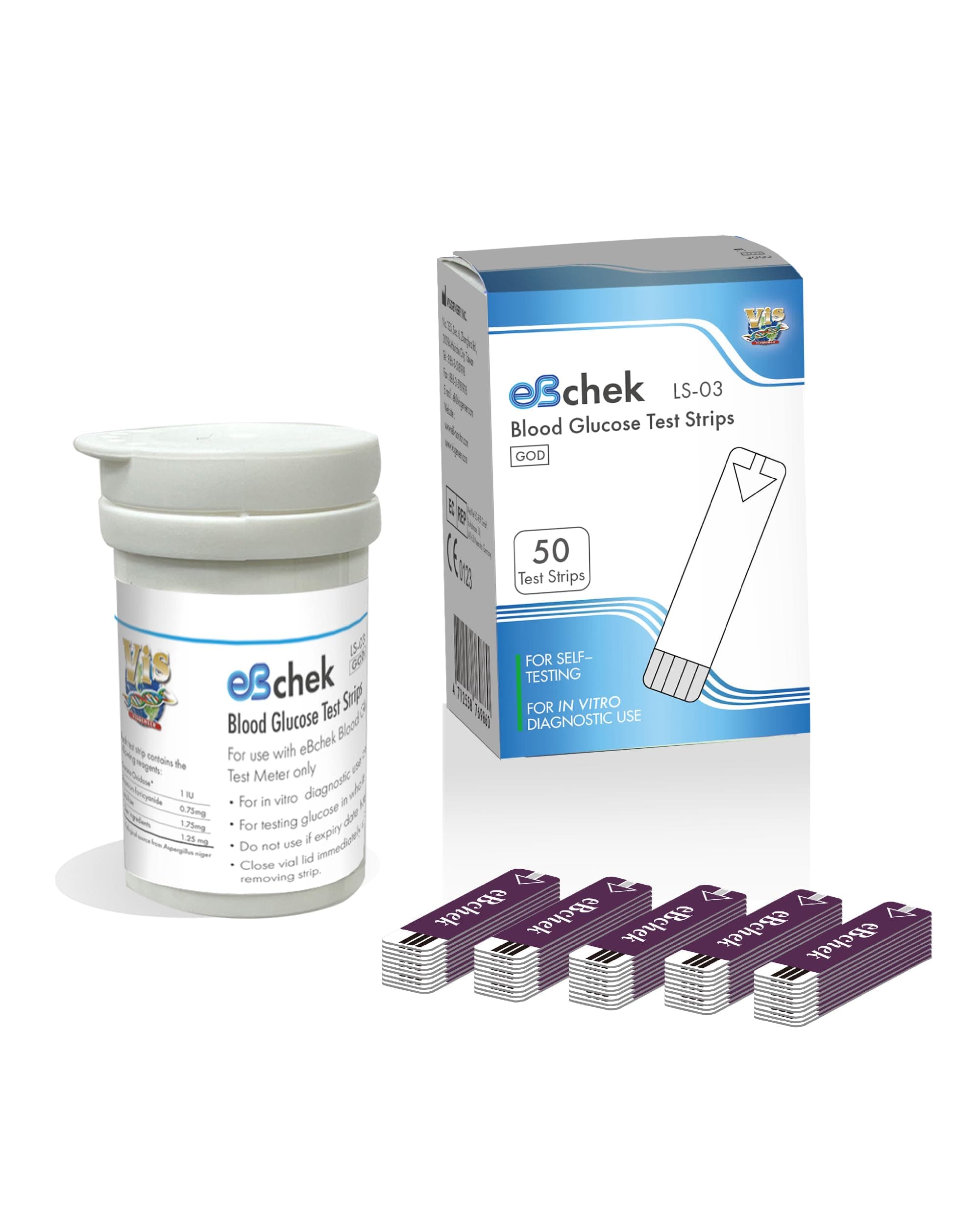 eBchek Blood Glucose Test Strips, 50 count, No Coding Blood Sugar Test, Precision Sugar Measurement for Diabetics, Strips Work Only in eBchek Glucose Meters