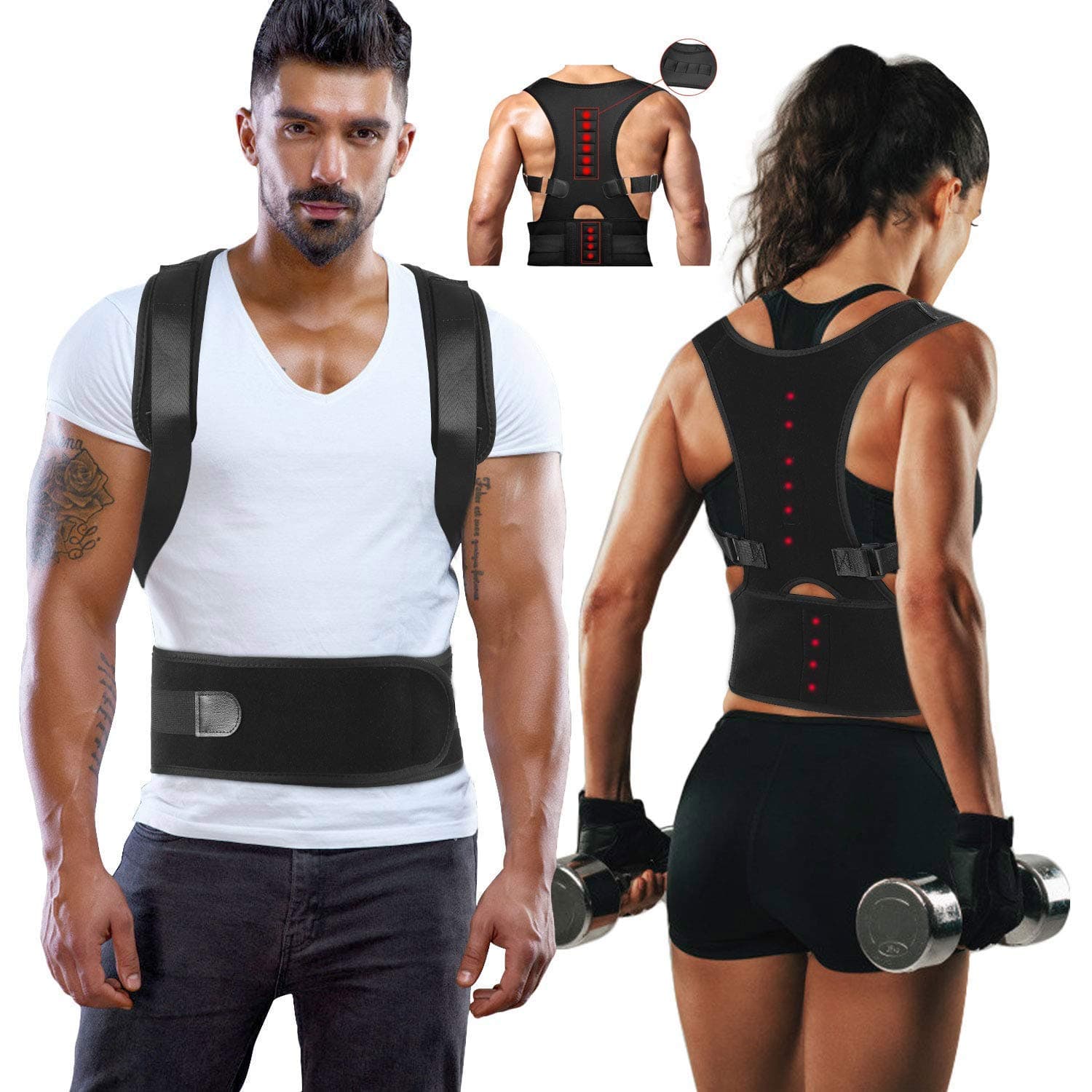 HANQ Magnetic Back Support for Posture Corrector with 10 Magnets and Adjustable Straps and Breathable Mesh Panels
