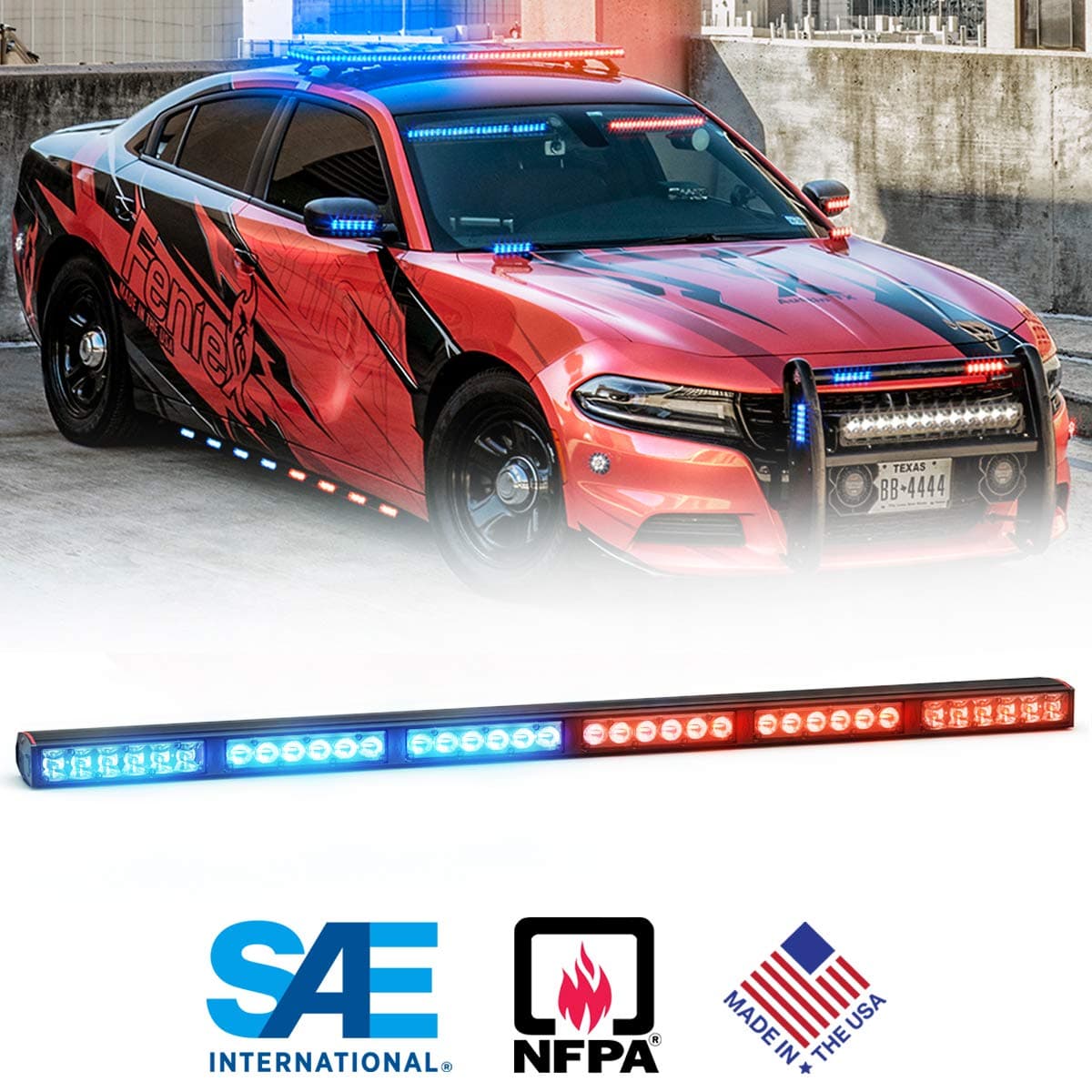 Feniex Fusion 600 Single Color LED Lightstick (Mixed Optics, Split Red-Blue)