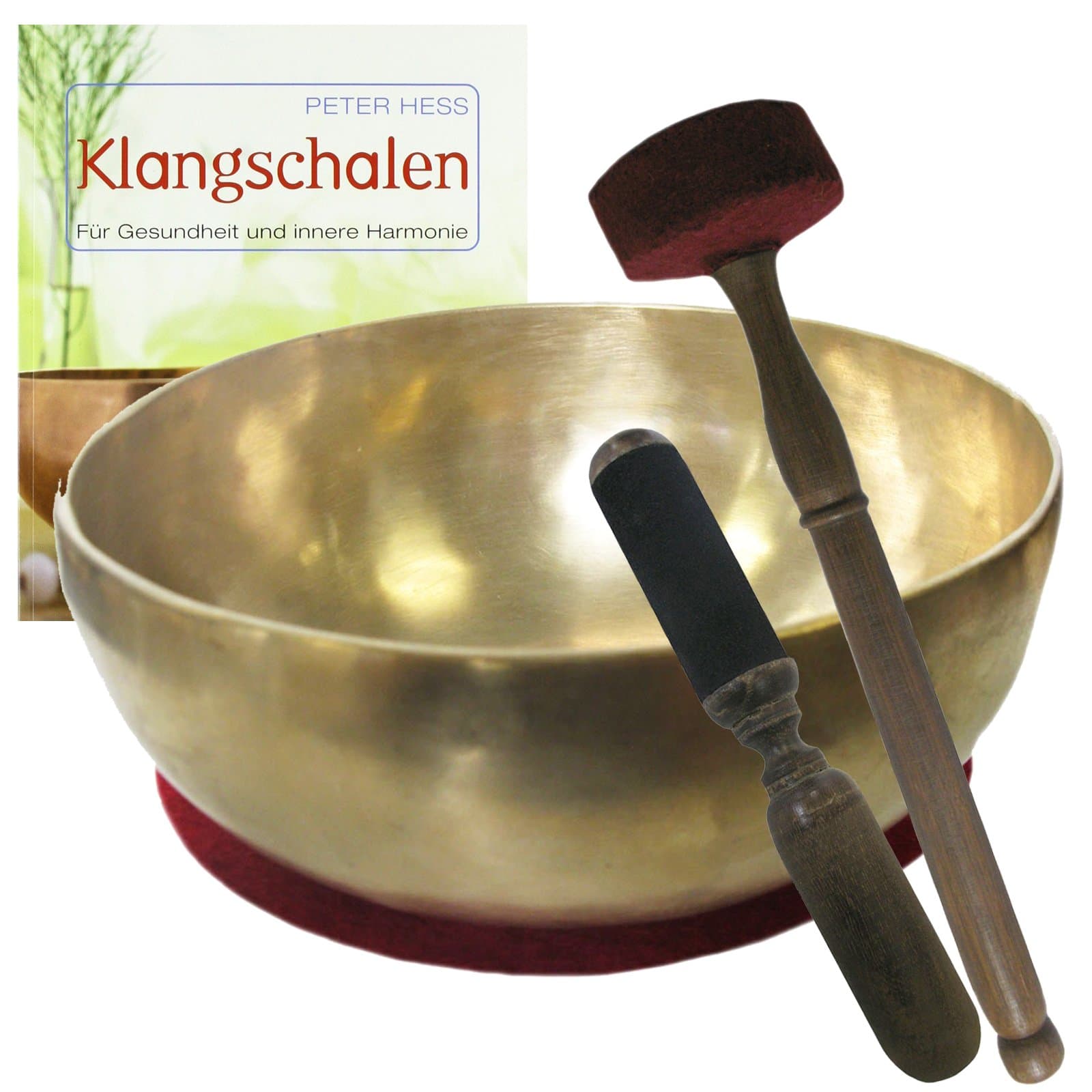 Singing Bowl Large Bowl Therapy Quality 4 Piece Sound Massage Set + Book by Peter Hess Therapy Singing Bowl Approx. 1900g-2200g Approx. 26-30 cm Ø #70045 with cushion, wood-leather striker.