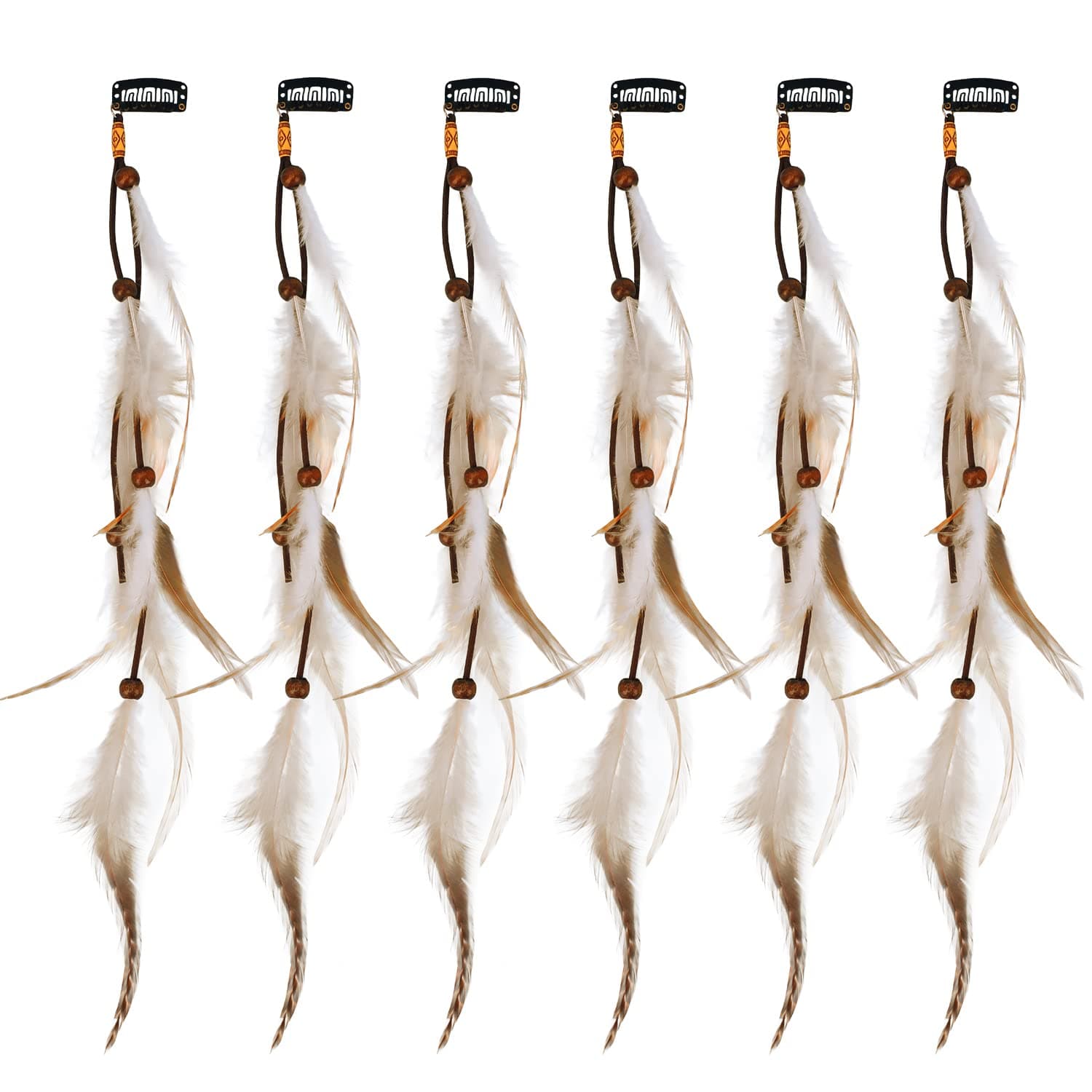 6Pcs Feather Hair Clips, Bohemian Hippie Hair Extension Accessories, Halloween Native Tribal Princess Costume Headdress Decoration