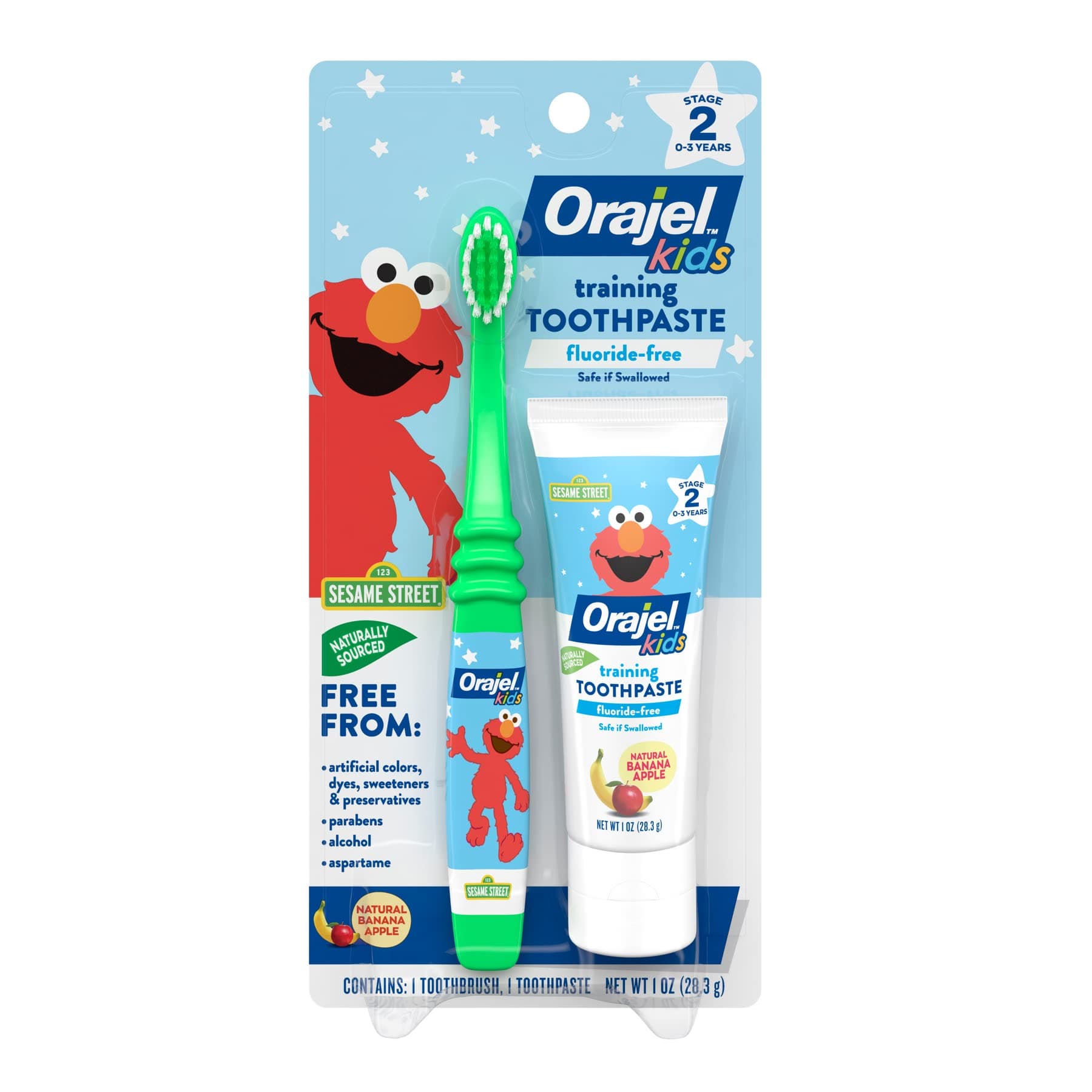 Elmo Fluoride-Free Tooth & Gum Cleanser 1.0 Oz. With Toothbrush, Banana Apple, 1 Oz.