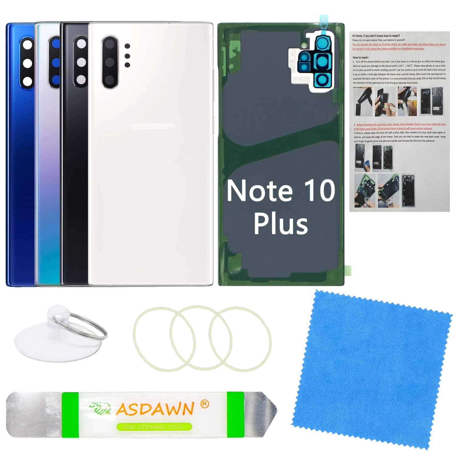 - Galaxy Note 10+ Back Glass Cover Replacement Housing Door w/Pre-Installed Camera Lens+Installation Manual+Tools for Samsung Galaxy Note 10 Plus SM-N975 All Carriers(Aura White)
