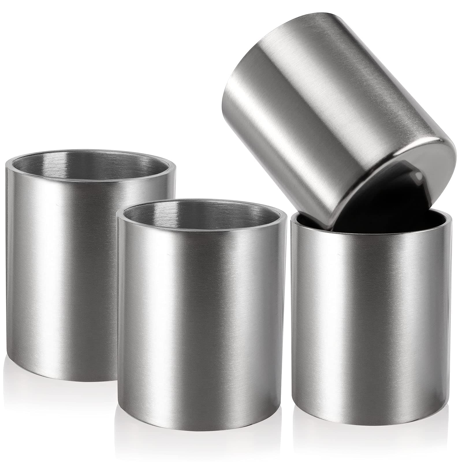 ZEAYEA Set of 4 Stainless Steel Whiskey Glasses, 10 oz Double Wall Tumblers, Unbreakable Old Fashioned Metal Drinking Cups for Beverages, Cocktails, Beer, Great Gift for Men and Whiskey Lover