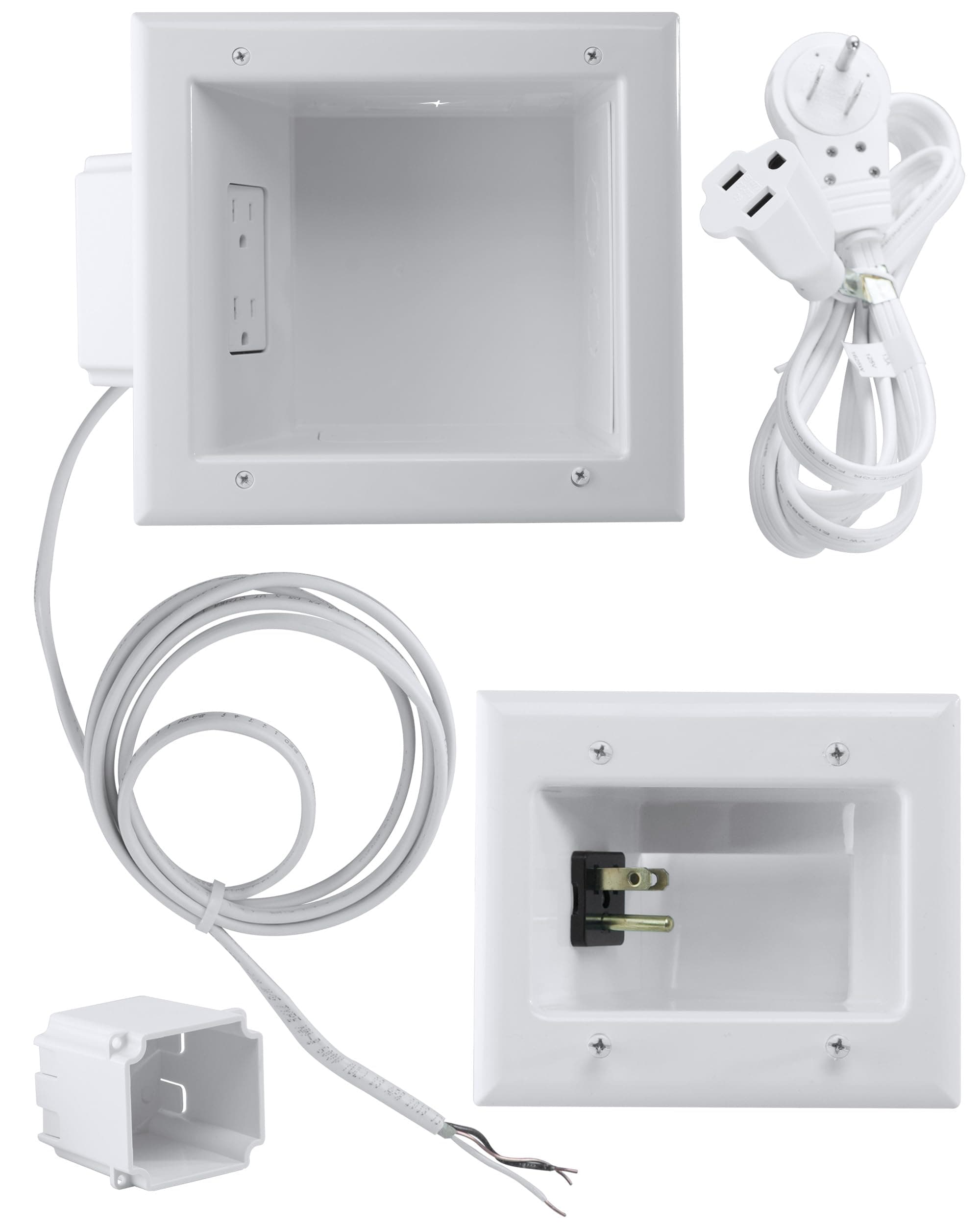 DATA COMMElectronics In Wall Cable Management Kit Behind Wall TV Wire Kit With Duplex Power Outlet - In Wall Cord Concealer With 3 Interchangeable Cable Inserts - Easy DIY Without Electrician White