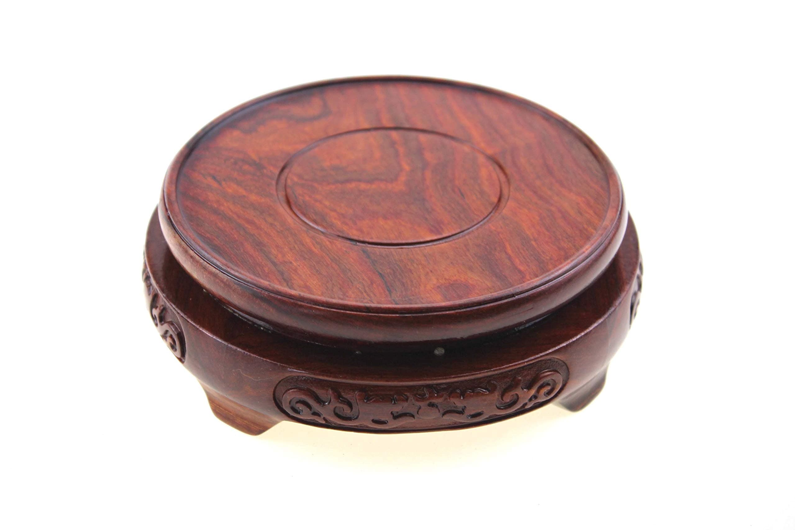 Oriental Furniture Rosewood Wood Display Stand Pedestal Round Shape Wooden Base 6 Sizes for Choice (L 10.5cm (Inner Diameter) * 4cm Height)