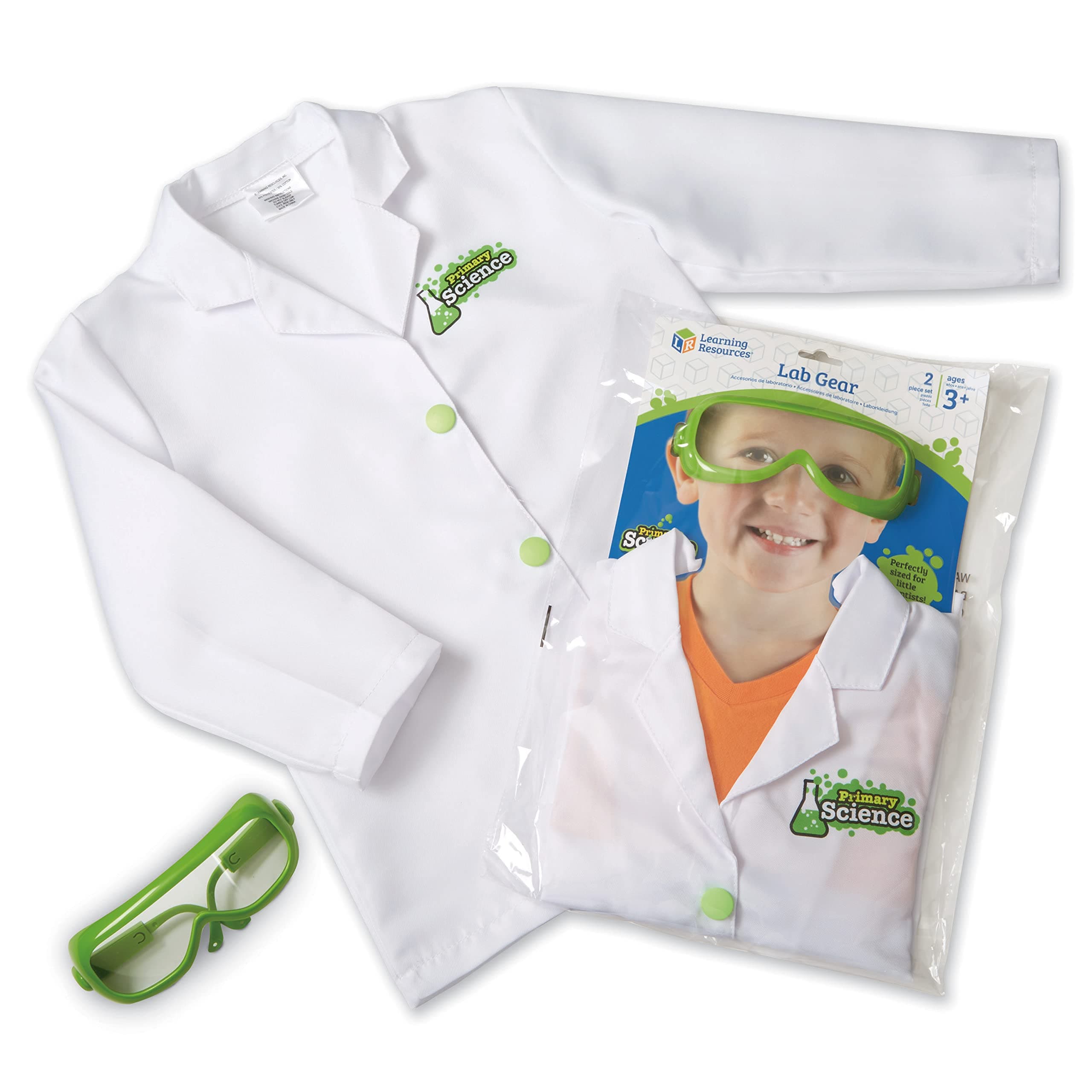 Learning Resources Primary Science Lab Gear - Kids Lab Coat and Goggles, Pretend Play Scientist Gear and Career Costumes for Kids, Mad Scientist Costume, Toddler Dress-Up Set, STEM Play, Ages 3-6