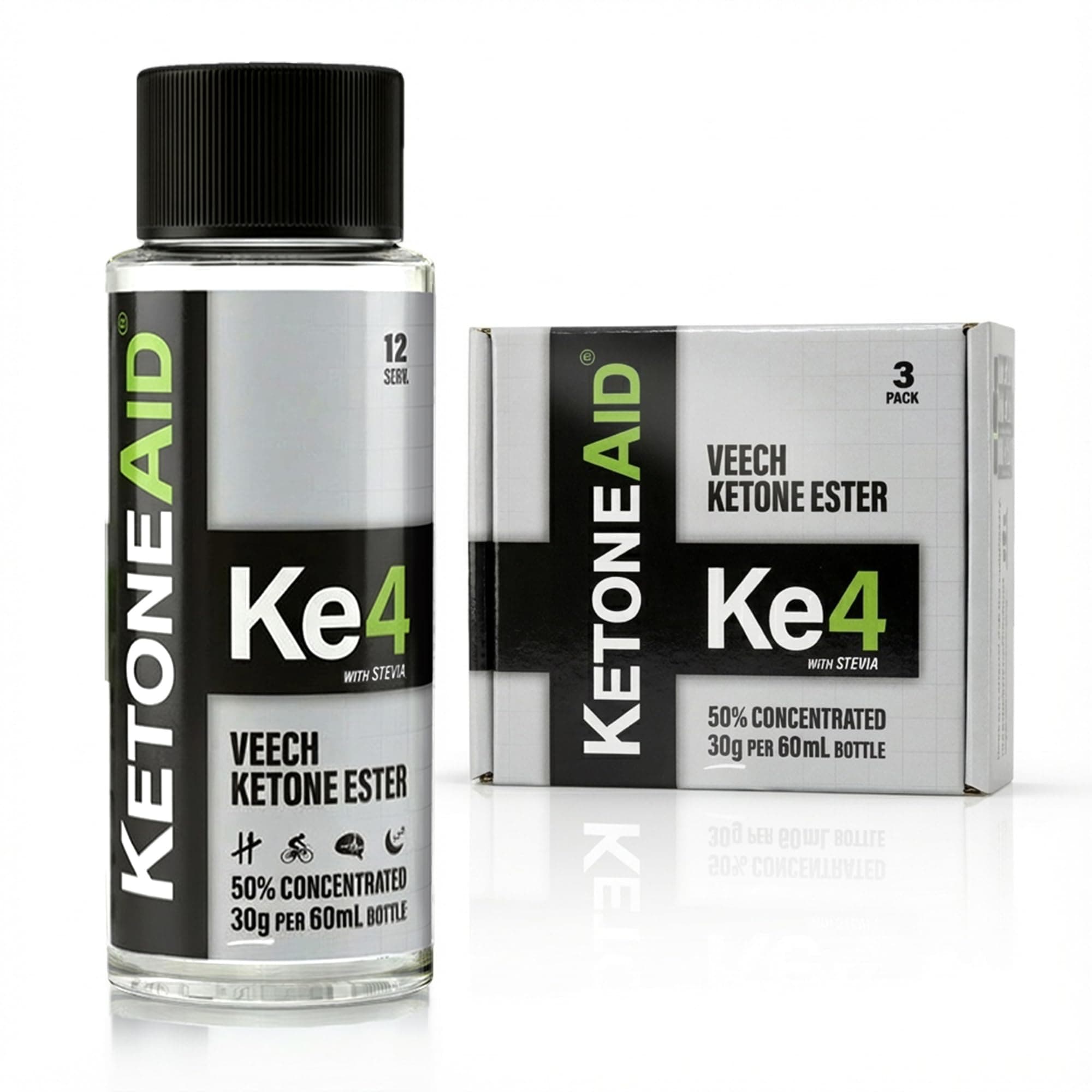 Ke4 Ketone Ester Concentrate | Not a Ketone Salt, No Sugar, No Caffeine | Exogenous D-BHB Ester | 12 Serving Per Bottle (3 Count)