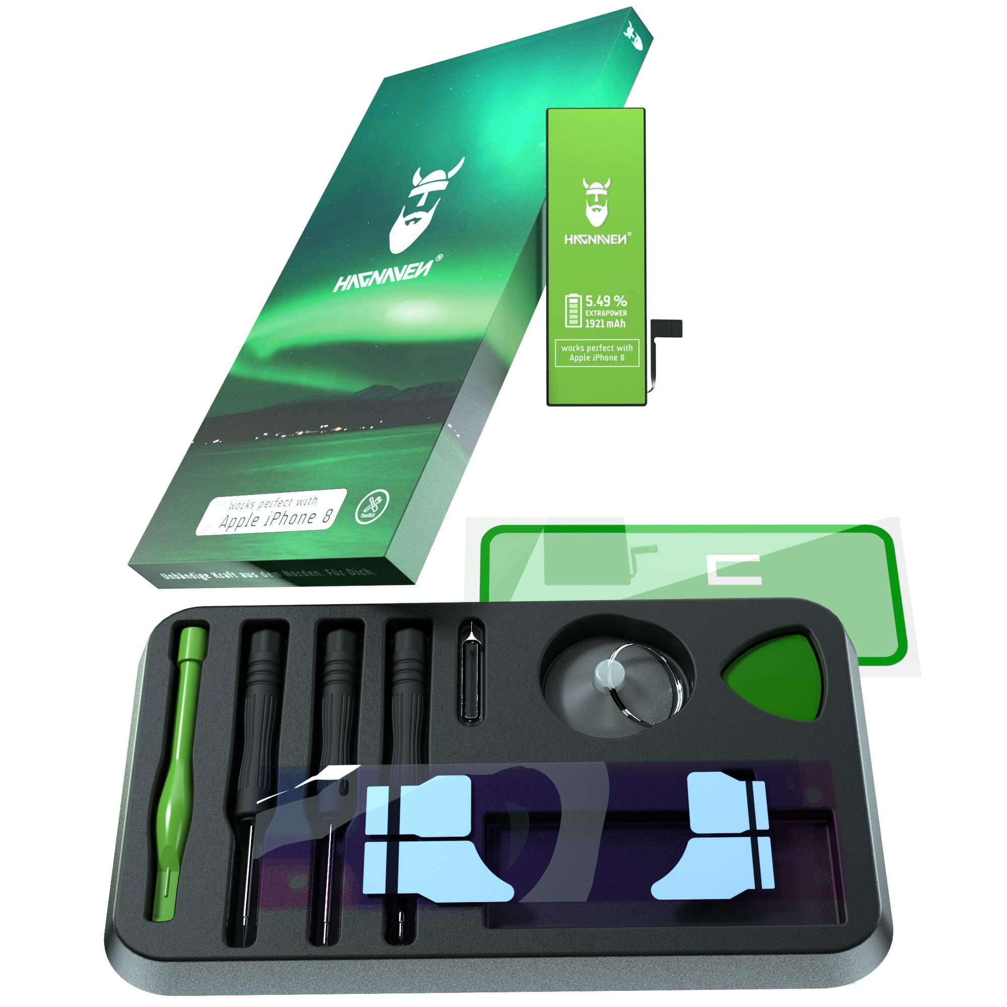 Hagnaven® Li-polymer battery compatible with iPhone 8 | with tools included | powerful spare battery | 1921 mAh | unbeatable power and pure strength | High-end quality cells