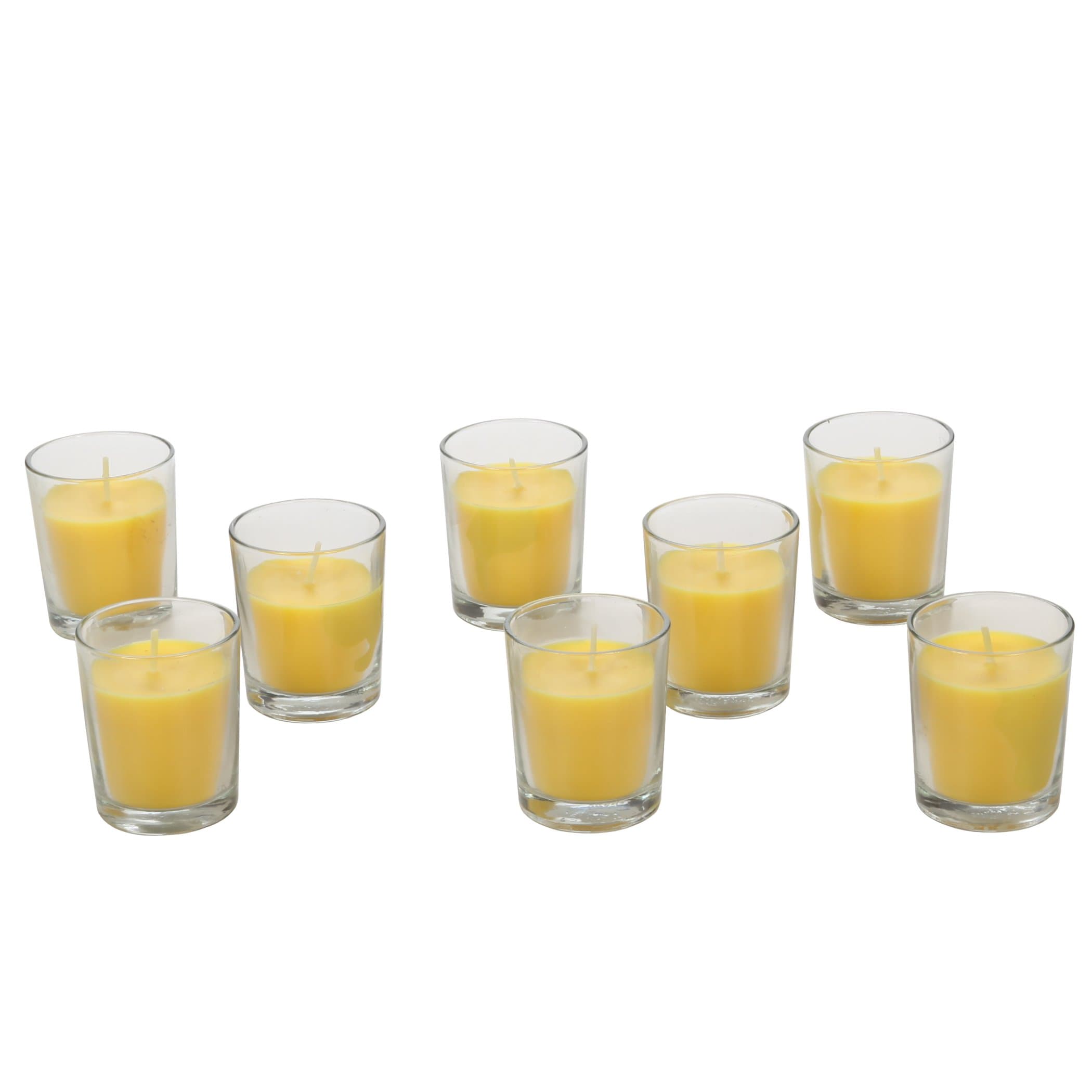 Hosley ® Premium, Highly Scented Set of 8, Citronella, Rosemary, Sage, Lemon Grass blend, Essential Oils, Votive Candles in Clear Glass. Burns upto 12 hours each. Great Gift for Home, Patio, Gardens