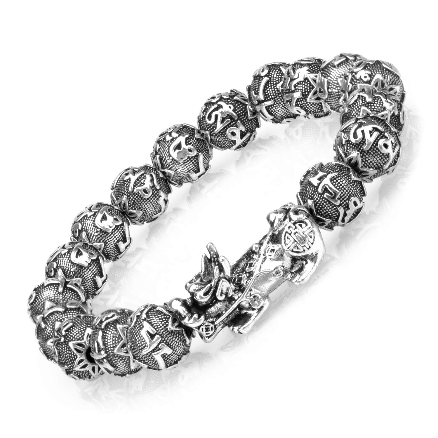 Fengshui Prosperity Bracelet 12mm Natural Bead Bracelet Single Silver Pi Xiu/Pi Yao Attract Wealth Health and Good Luck