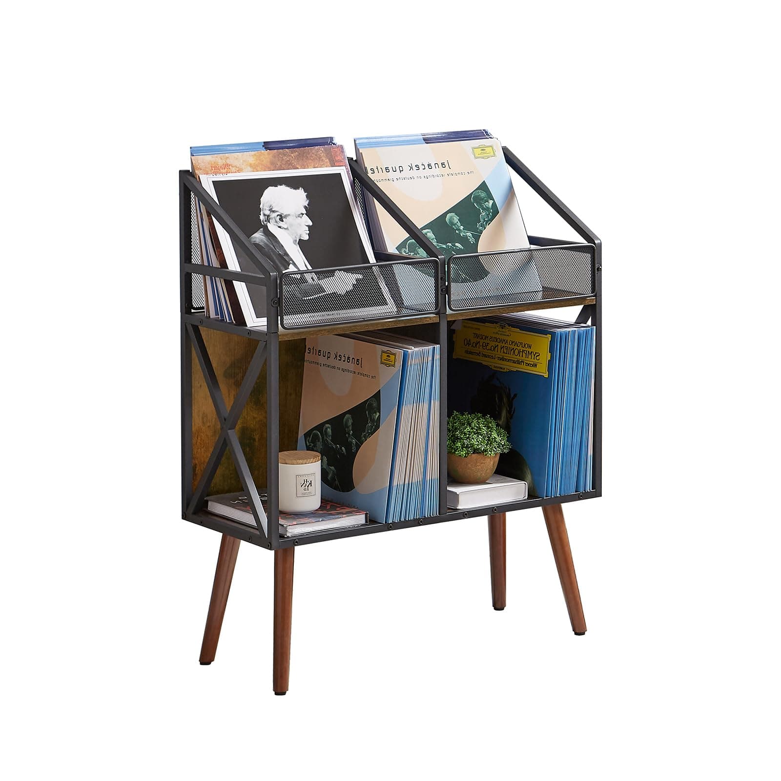 Vinyl Record Storage Holder Rack,250 LP Wooden Record Display Table for Albums Books Magazines Files for Living Room Bedroom Patent Pending