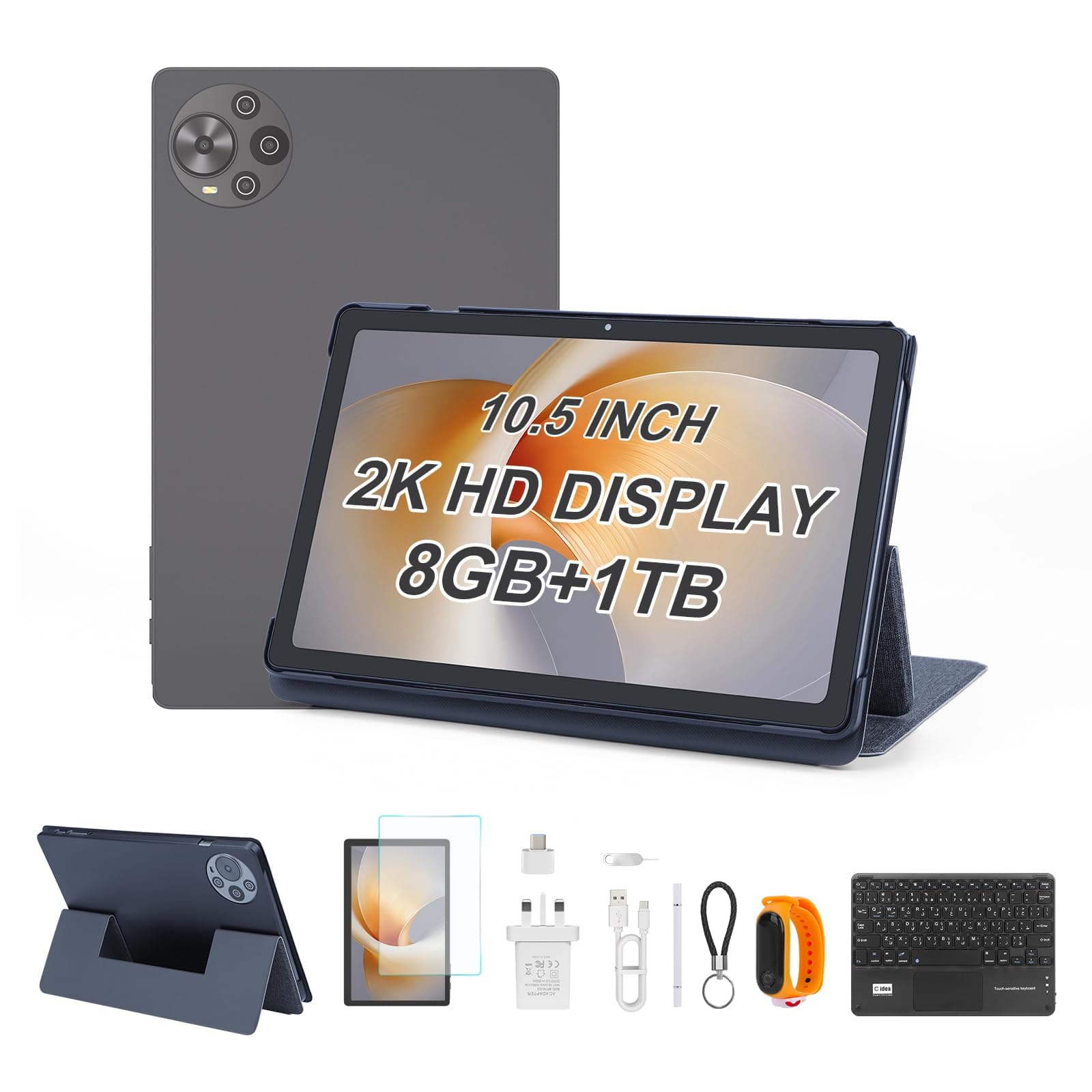 C idea 10.5" Tablet Android 14, 8GB RAM, 1TB Storage, WiFi, Bluetooth, GPS, Dual Camera, Long Lasting Battery Tablet, CM10500Plus (Black)