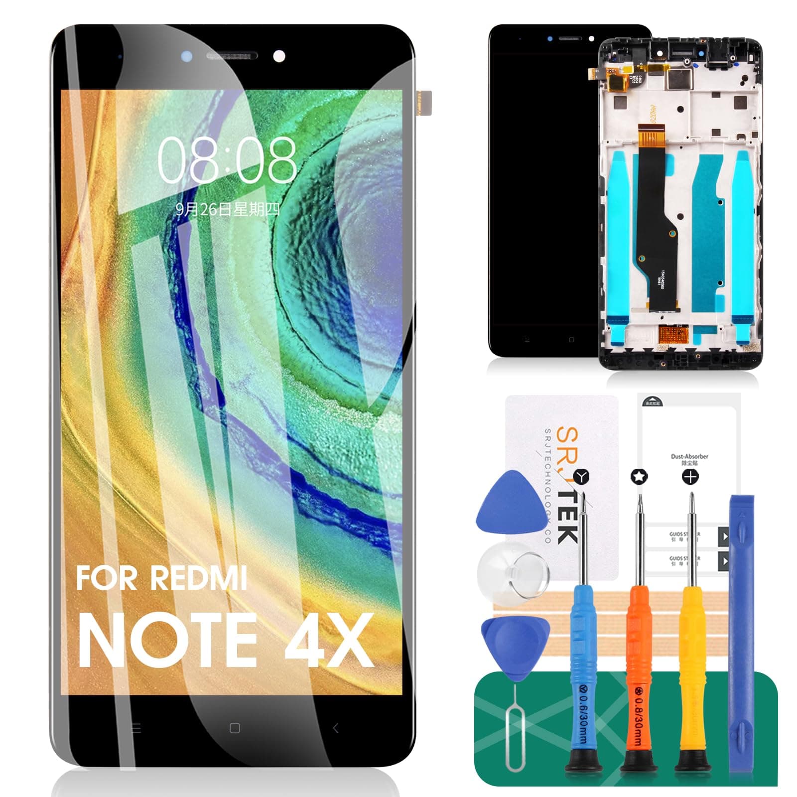 for Xiaomi Redmi Note 4X LCD Screen Replacement-Redmi Note 4X LCD Screen Display Touch Screen Digitizer Glass Sensor Frame Assembly,SRJTEK Repair Parts,/Note 4 Global Version/Snapdragon 625 CPU,Black