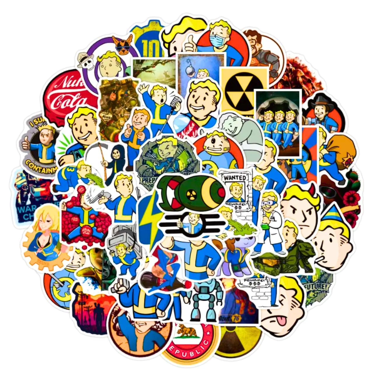 50 Pcs | Vault Boy | Nuka Cola | Vault - Tec | Sticker Collection |Laptop Table Computer Bottle Phone Fallout Graffiti Vinyl Decals Packs (50pcs Variation A)