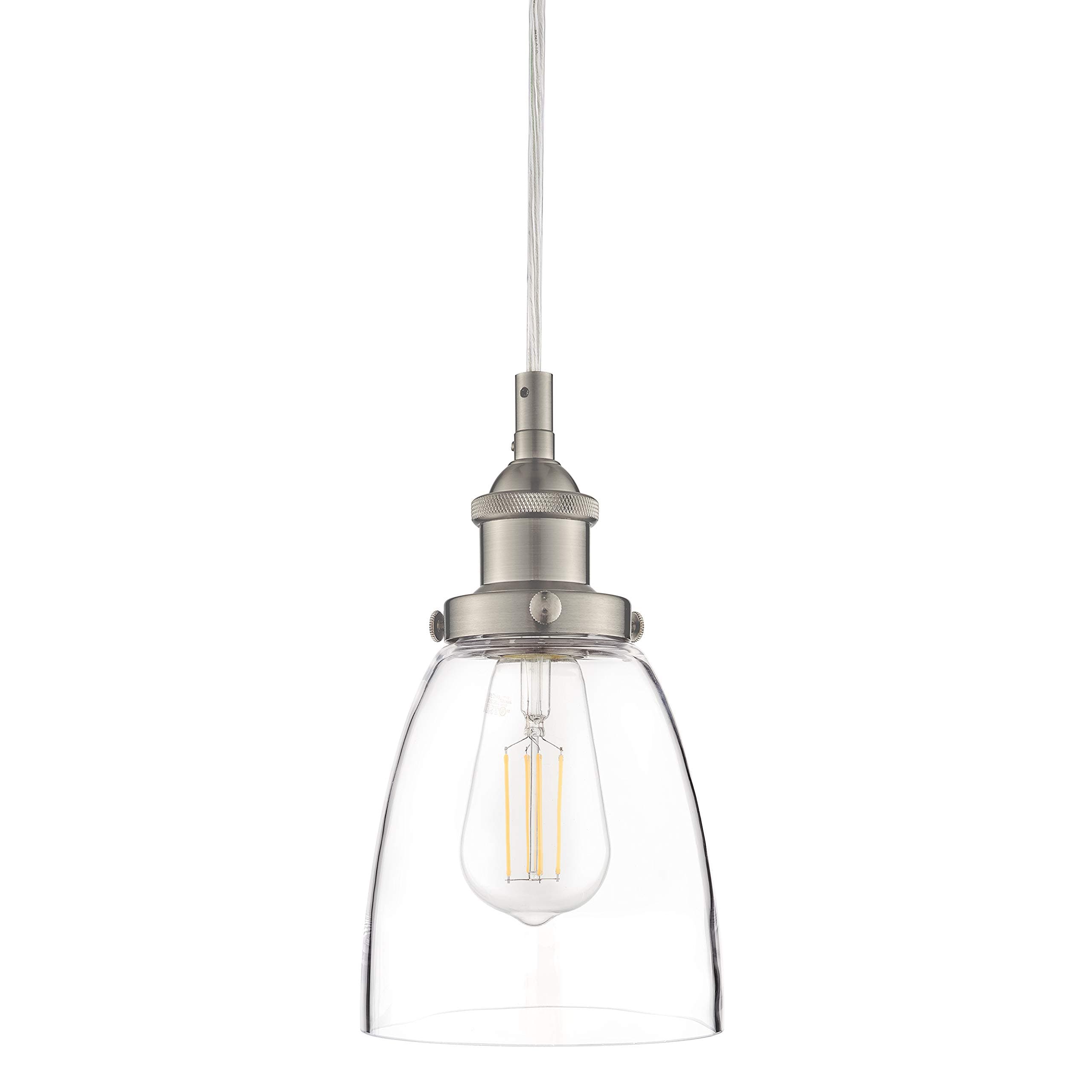 Fiorentino Large Glass Pendant Light Fixture Modern Farmhouse Bell Shaped Kitchen Pendant Lighting Over Island Brushed Nickel Pendant Light Shade Over Sink Lighting, Bulb Included