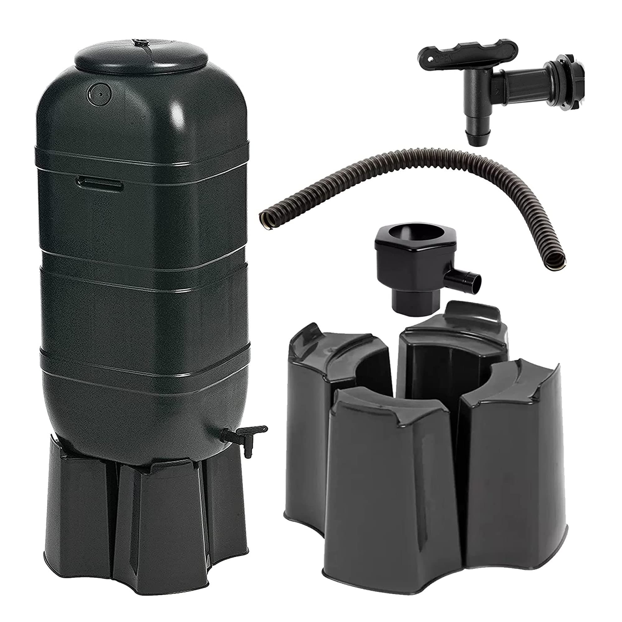 Garden Space Saver 100 Litre Black Slimline Water Butt Kit For Outdoors Gardens Complete With Stand, Lid & Diverter
