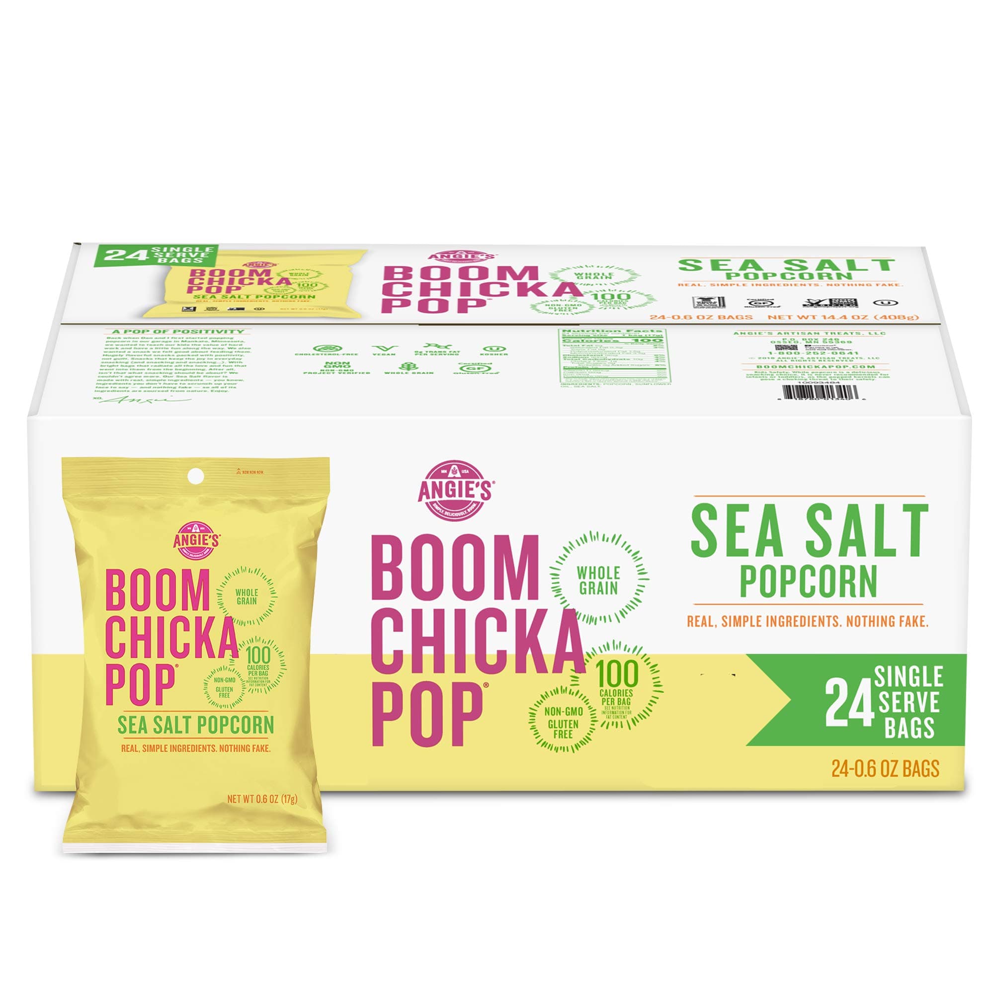 Angie's BOOMCHICKAPOP Sea Salt Popcorn, Non-Candy Easter Basket Stuffer, 0.6 oz. Individual Bag (Pack of 24)